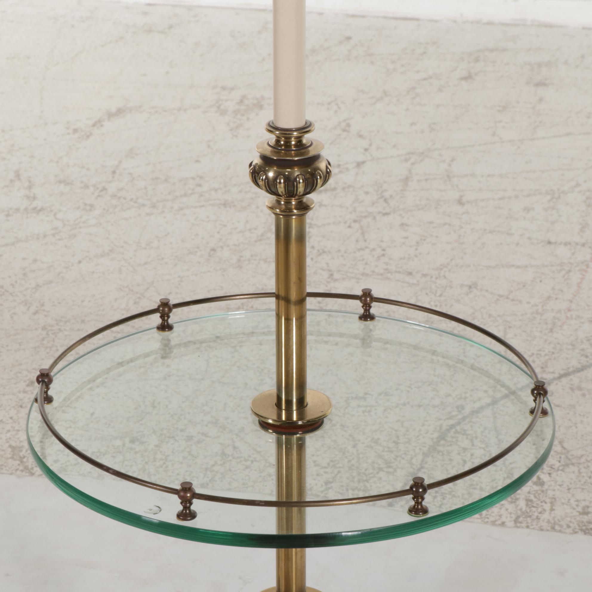 Stiffel Cast Brass and Glass Table Floor Lamp with Baluster Table Lamp, 1970s