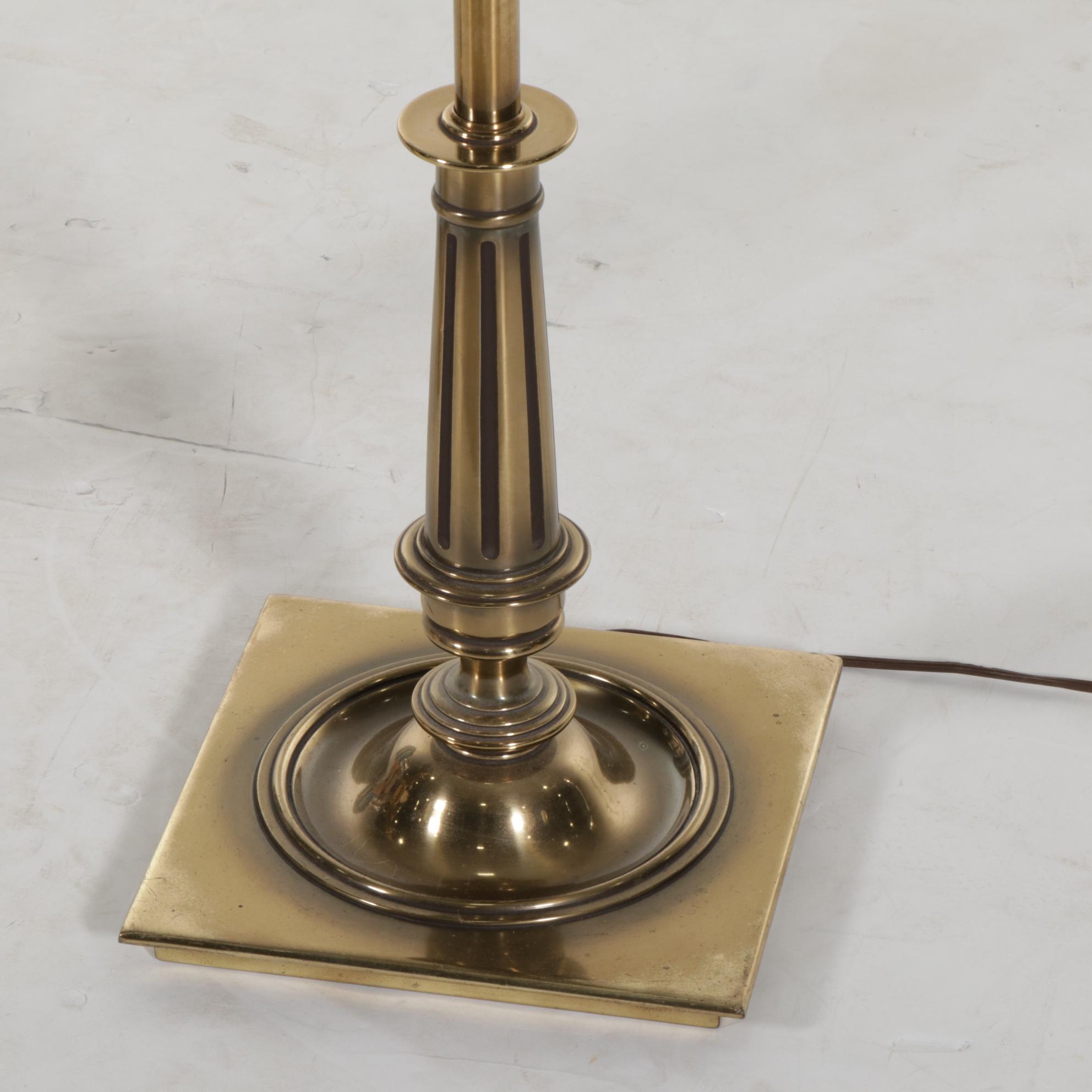 Stiffel Cast Brass and Glass Table Floor Lamp with Baluster Table Lamp, 1970s