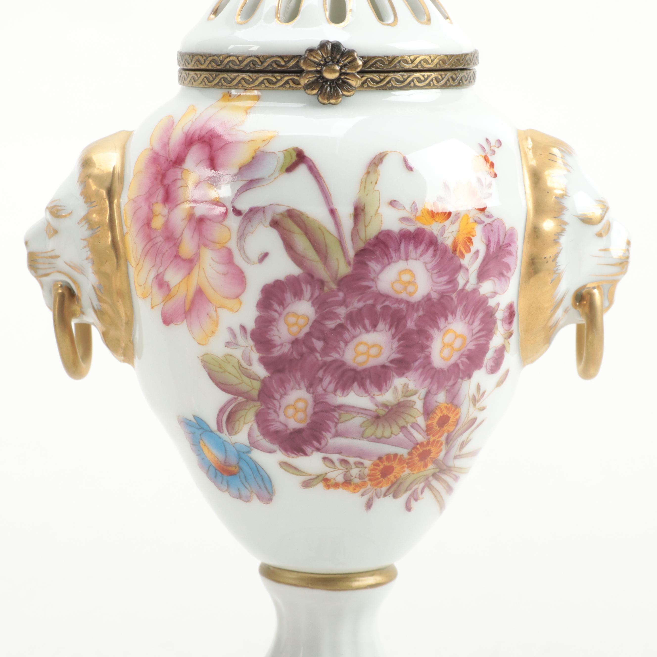 Chelsea House English Style Porcelain Bowl with French Rococo Style Urns