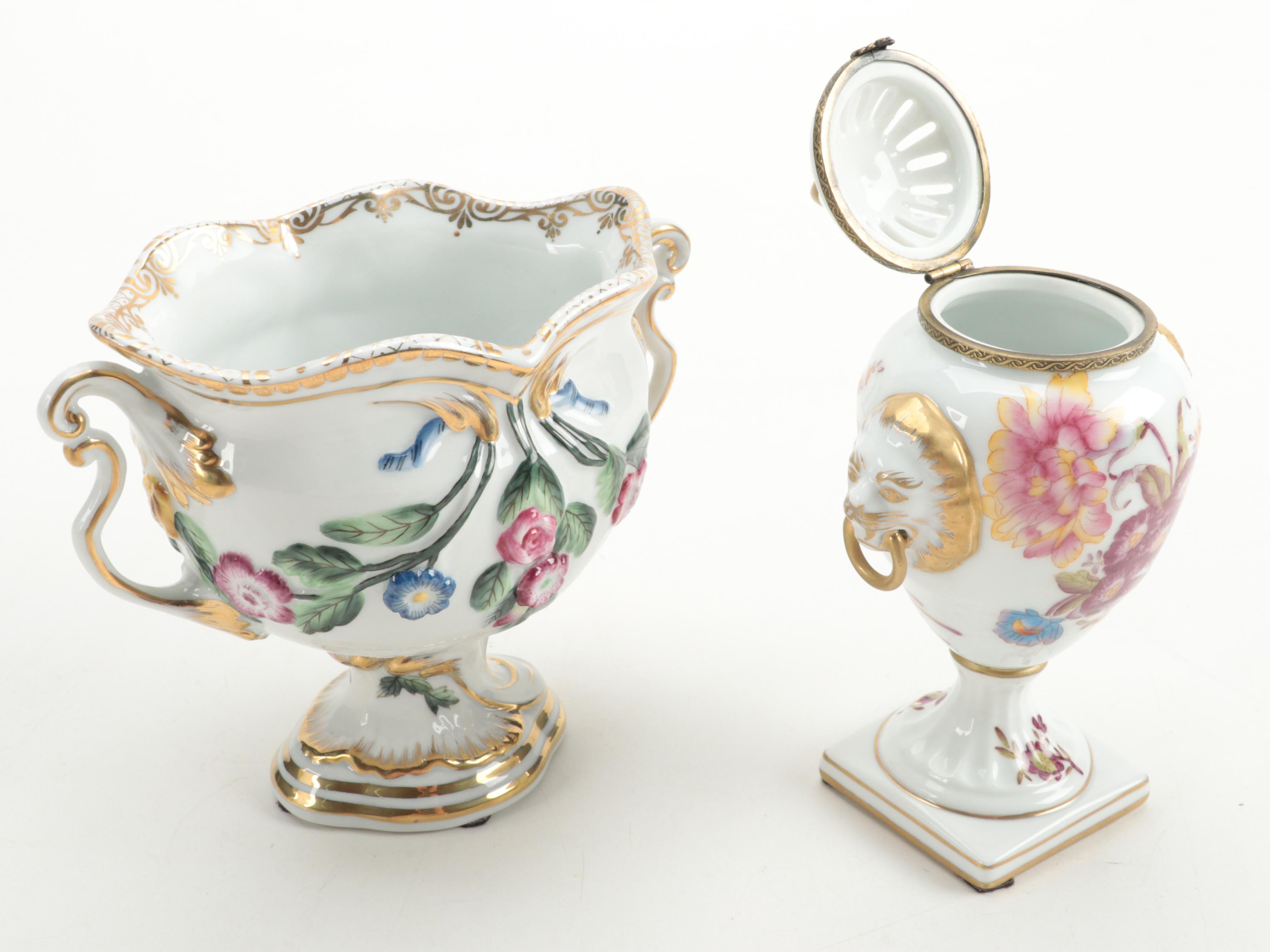 Chelsea House English Style Porcelain Bowl with French Rococo Style Urns
