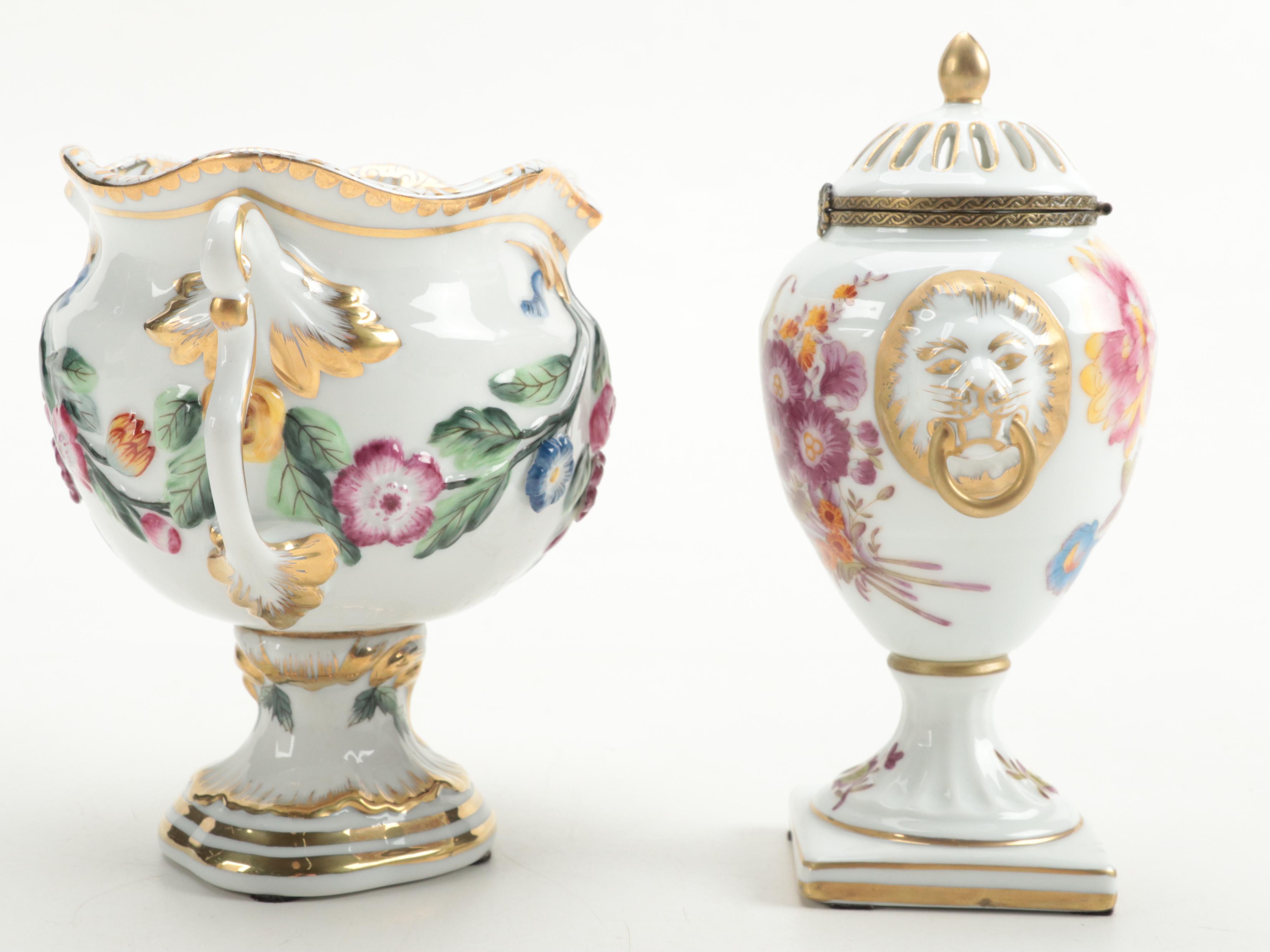 Chelsea House English Style Porcelain Bowl with French Rococo Style Urns