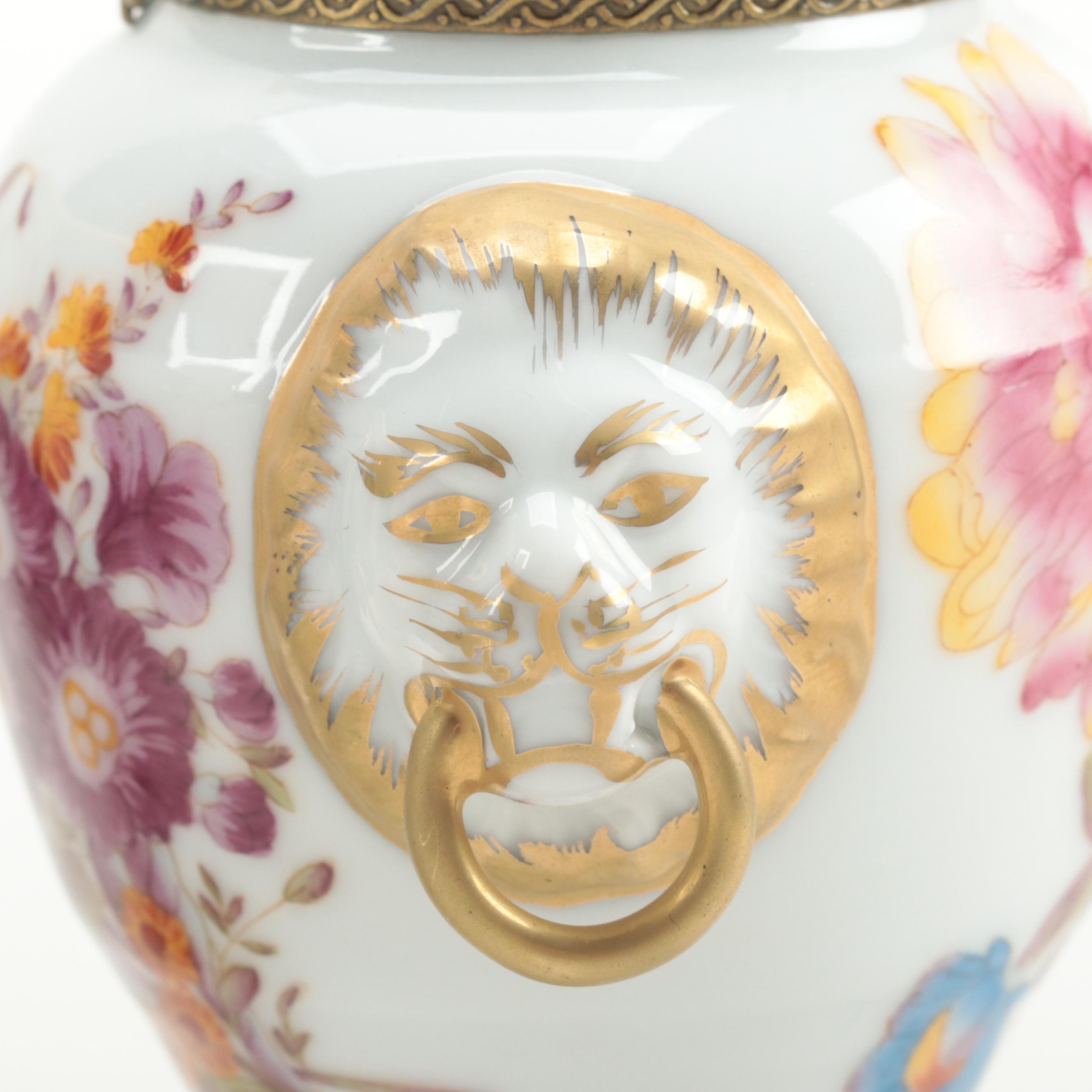 Chelsea House English Style Porcelain Bowl with French Rococo Style Urns