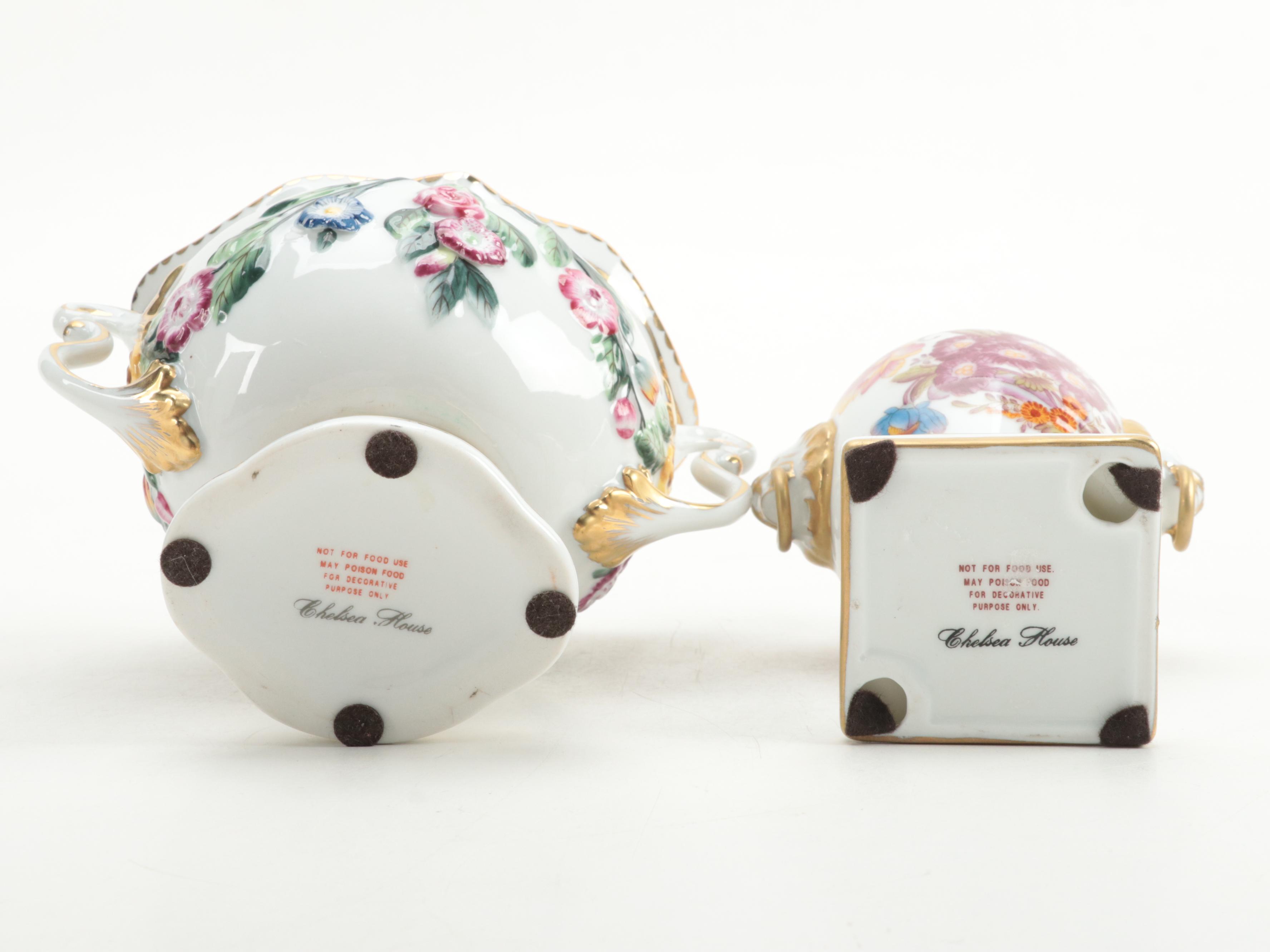 Chelsea House English Style Porcelain Bowl with French Rococo Style Urns