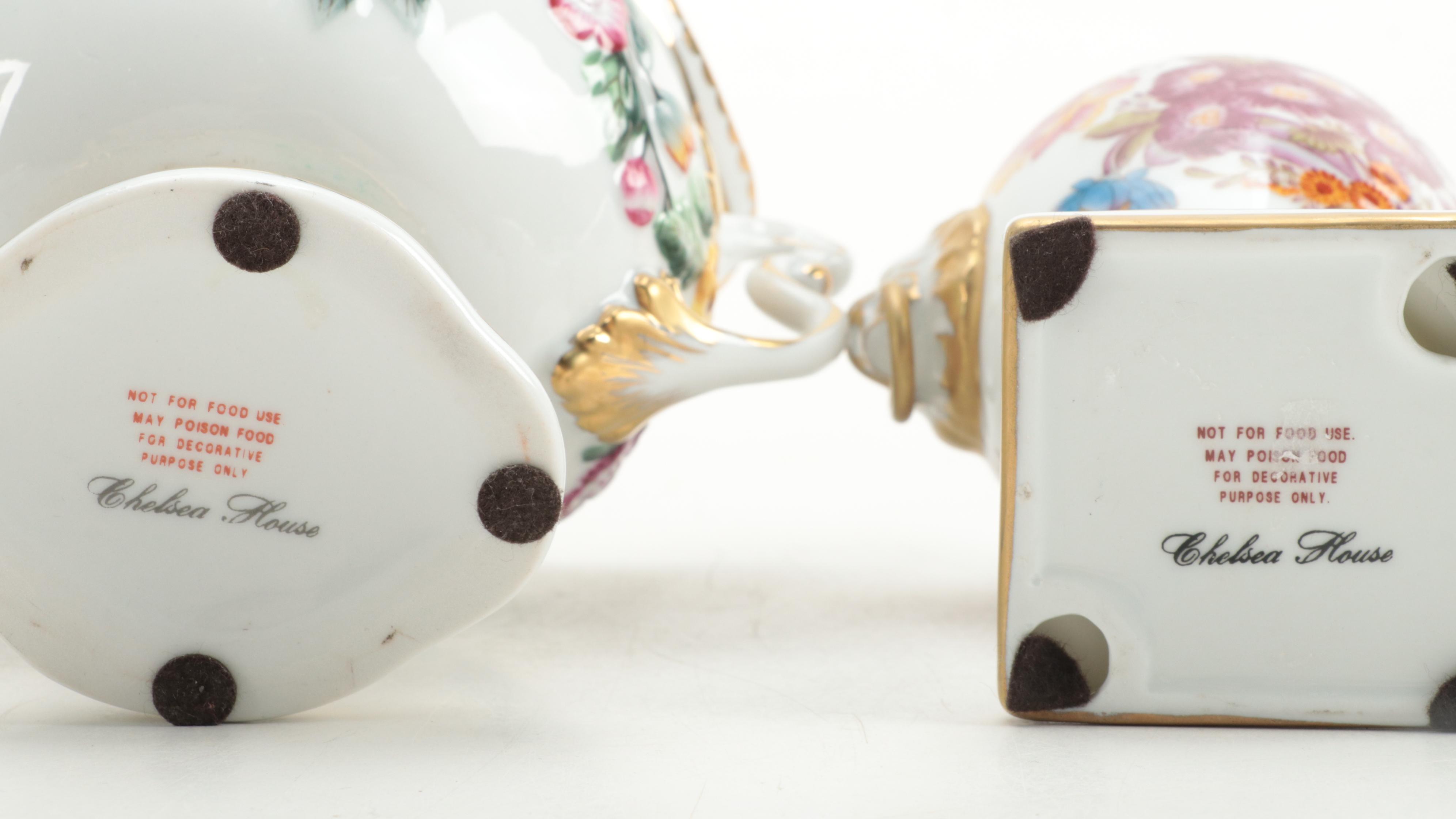 Chelsea House English Style Porcelain Bowl with French Rococo Style Urns