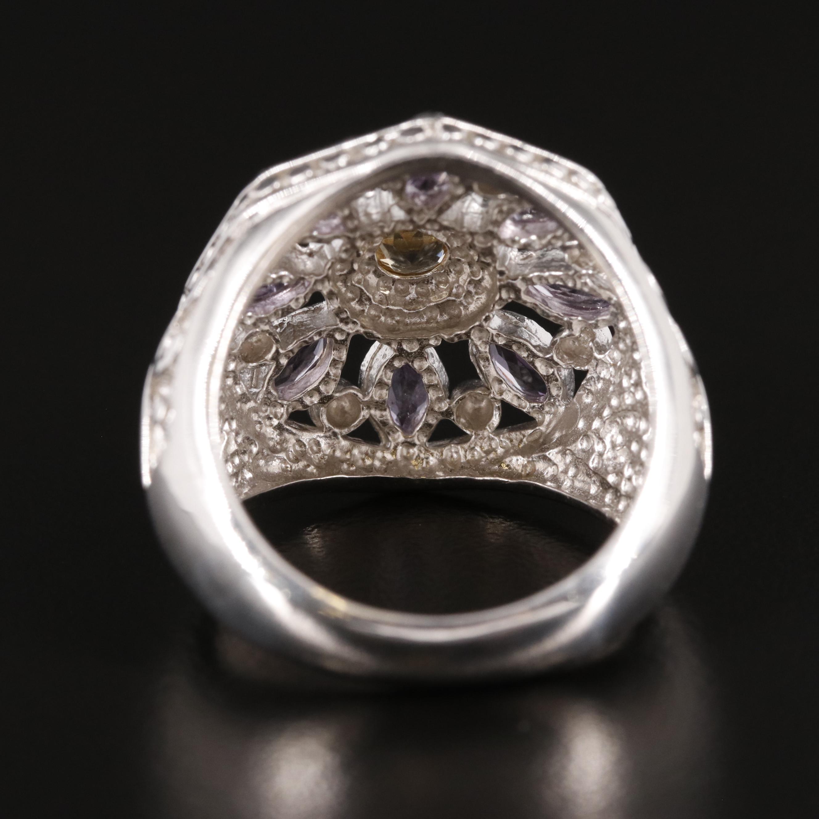 Sterling Citrine and Amethyst Flower Ring