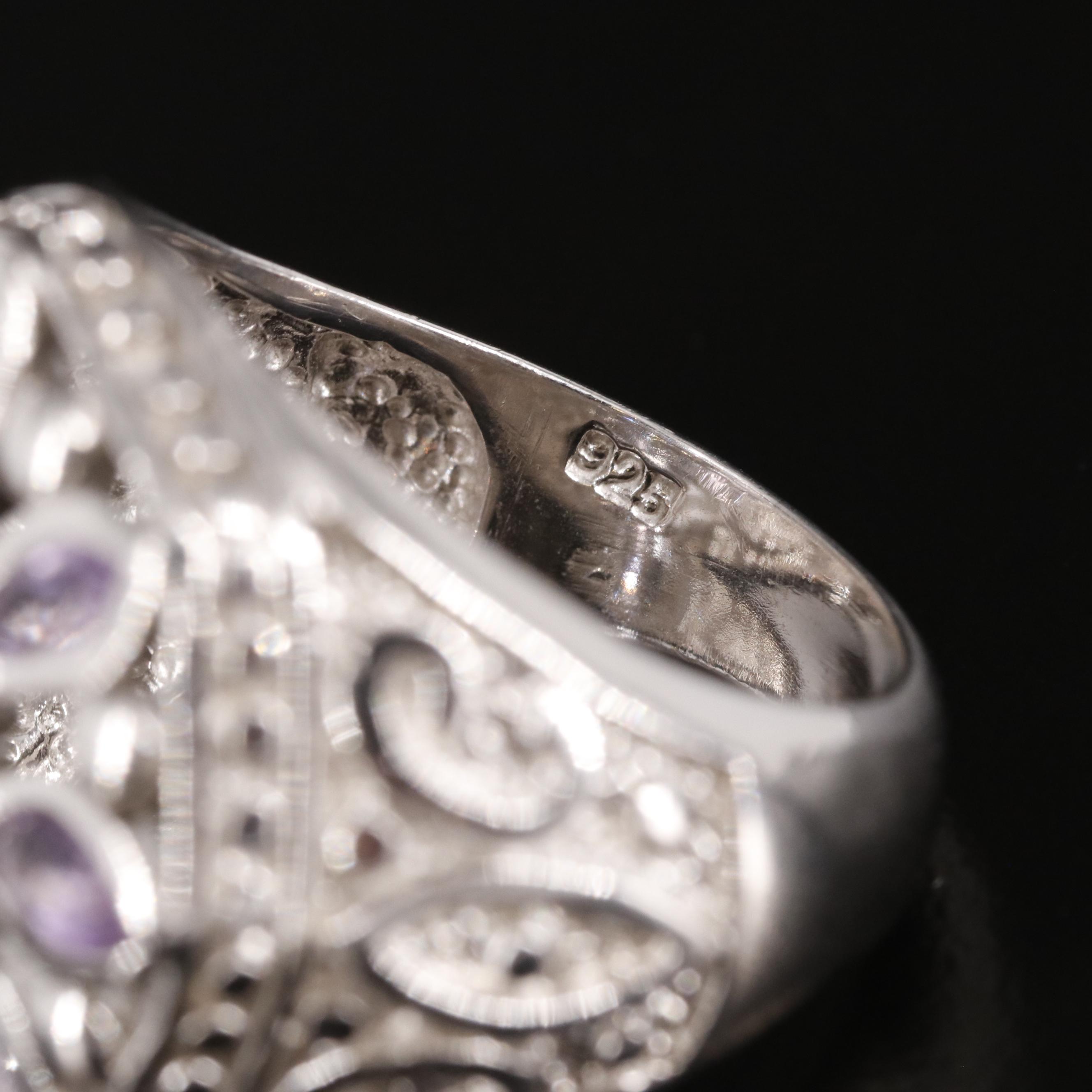 Sterling Citrine and Amethyst Flower Ring