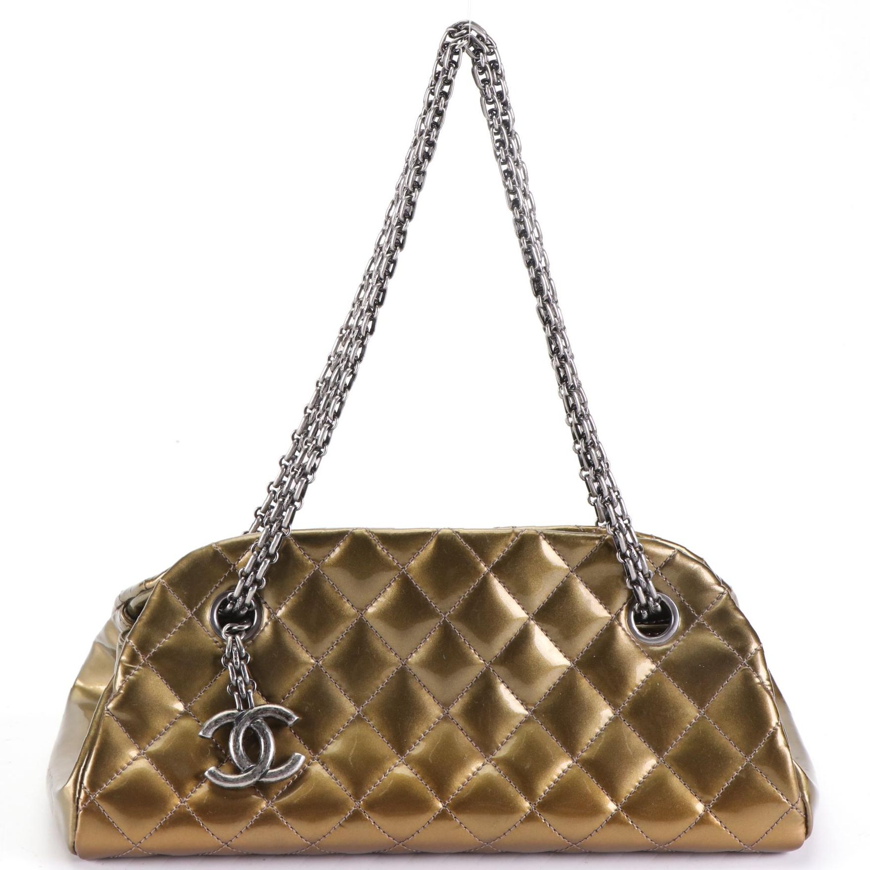 Chanel Just Mademoiselle Bowling Bag in Quilted Patent Leather