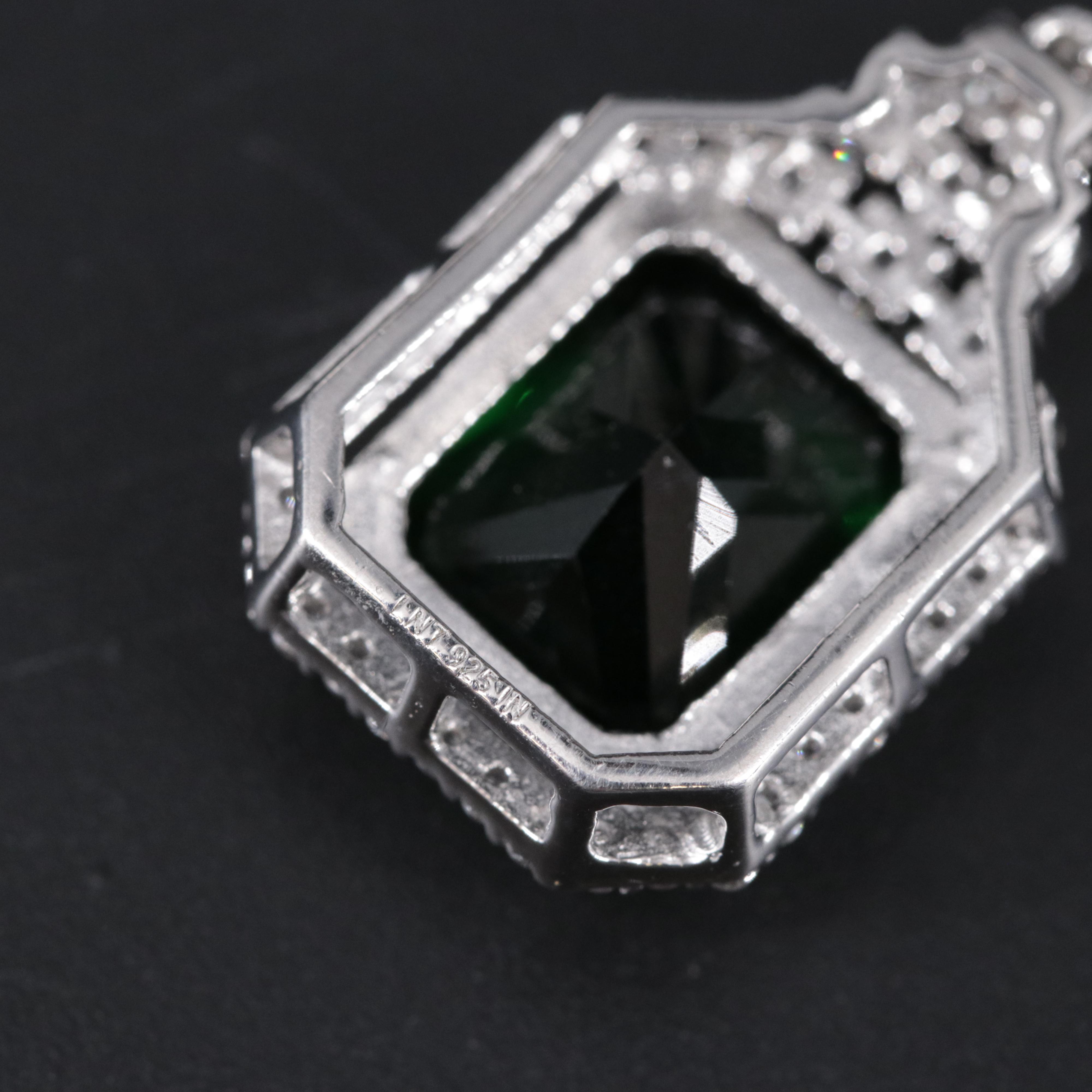 Sterling Silver Emerald Pendant Necklace Including Cubic Zirconia