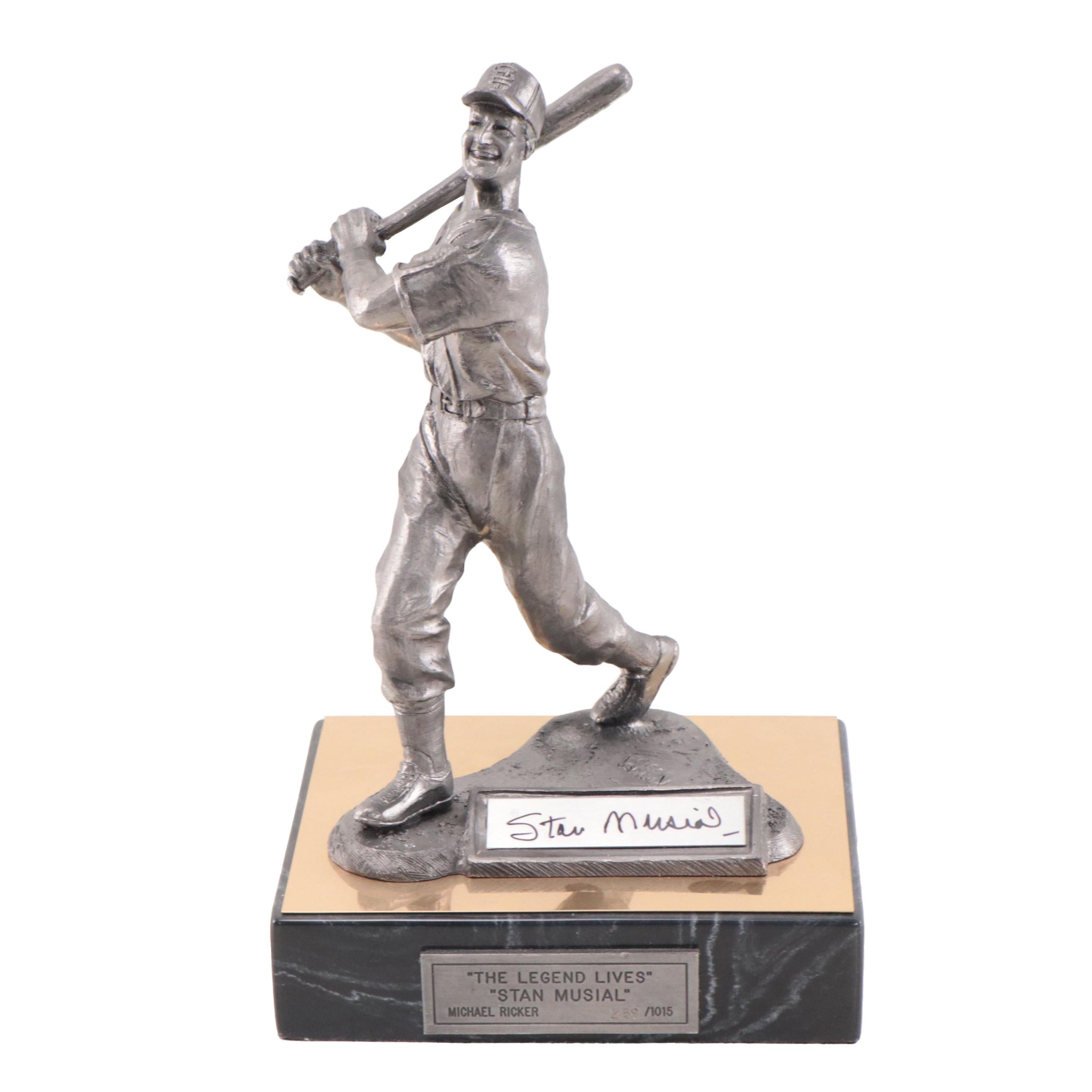 Stan Musial Signed "The Legend Lives" Pewter Sculpture by Michael Ricker, 1994