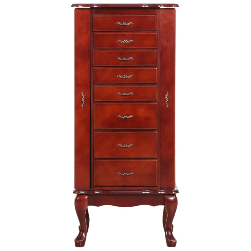 Powell Queen Anne Style Cherry-Stained Jewelry Armoire, Late 20th Century