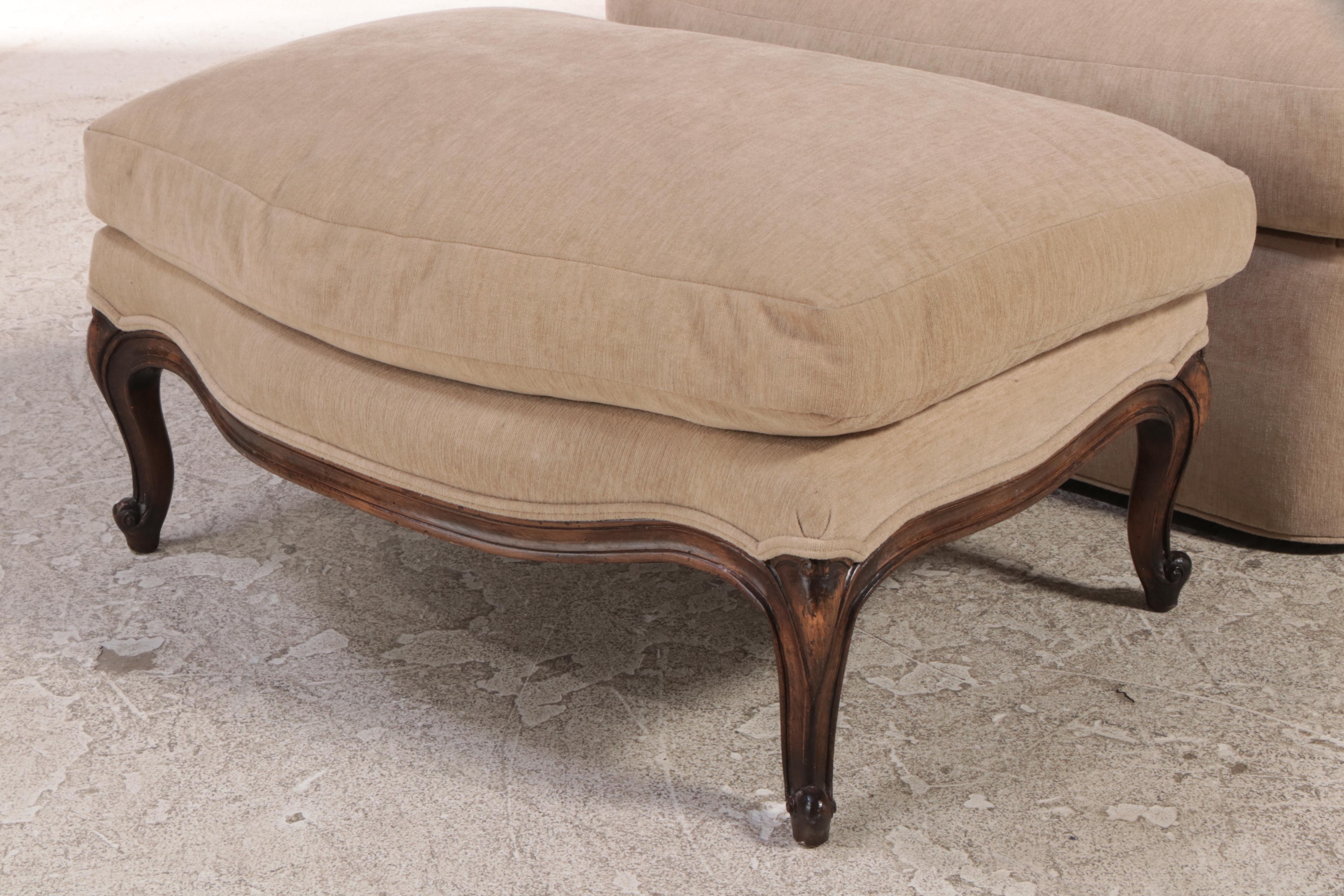 Custom-Upholstered Easy Armchair Plus Louis XV Style Ottoman