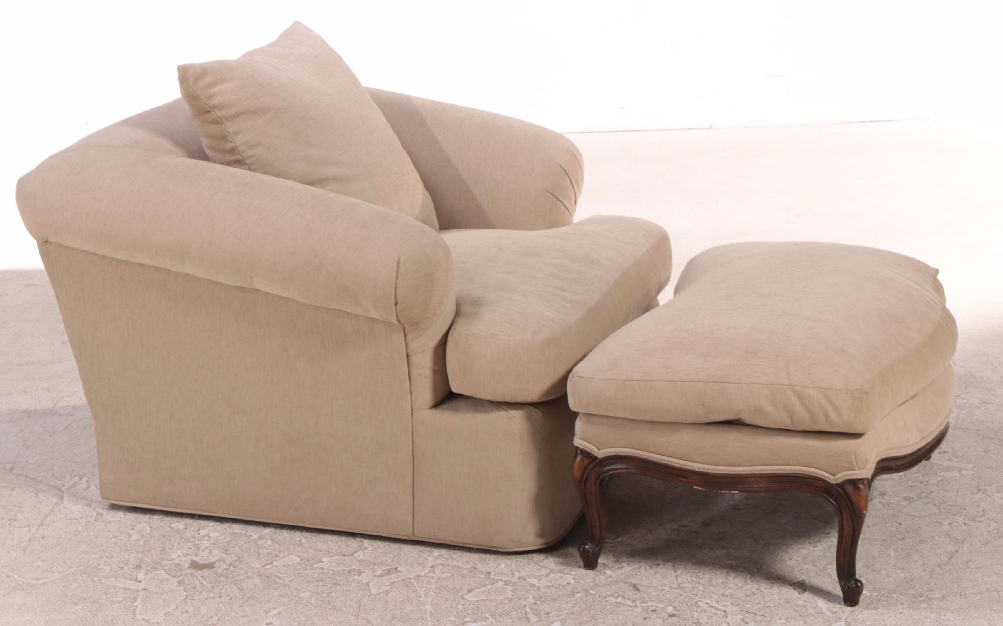 Custom-Upholstered Easy Armchair Plus Louis XV Style Ottoman