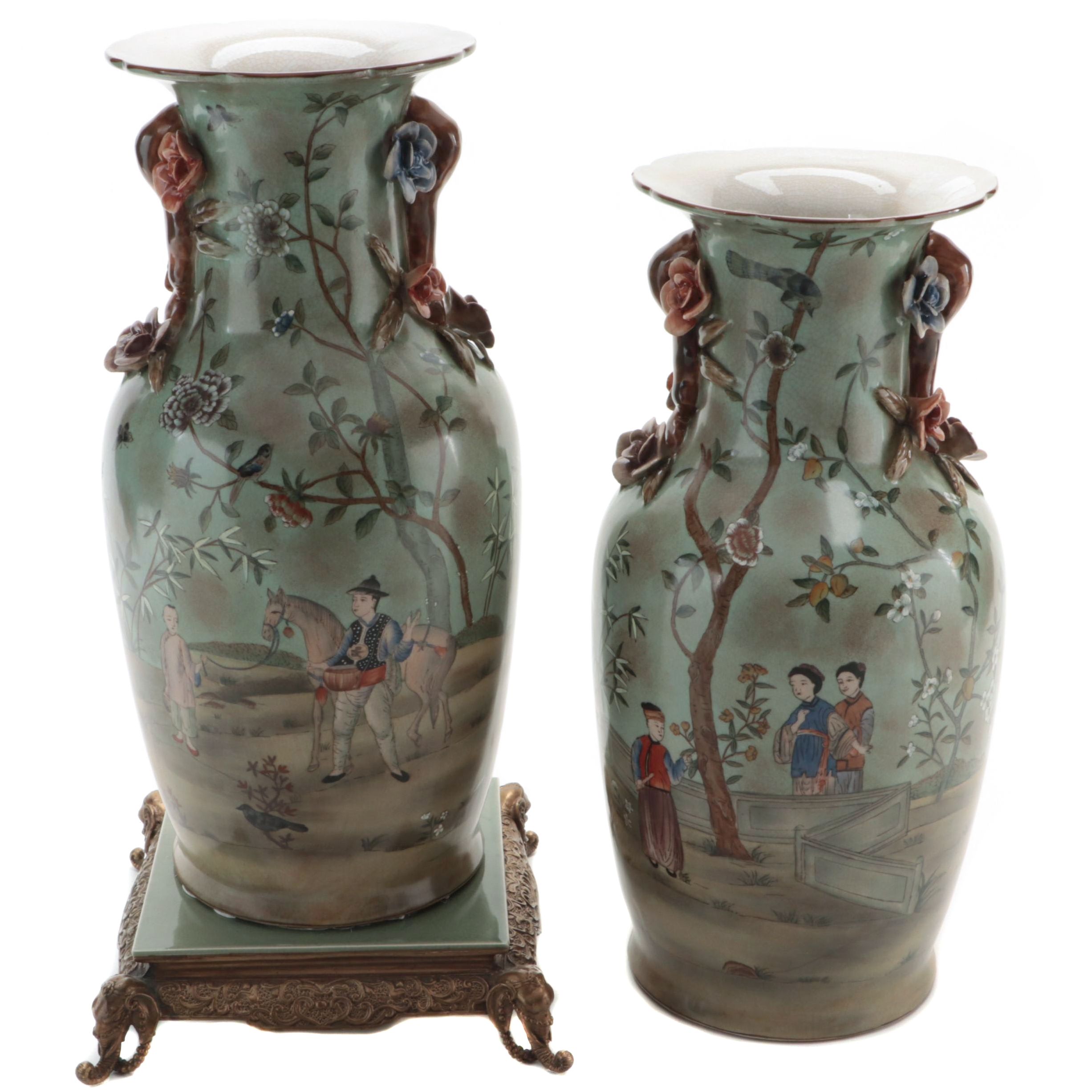 Wong Lee Chinese Brass Footed and Other Porcelain Vases