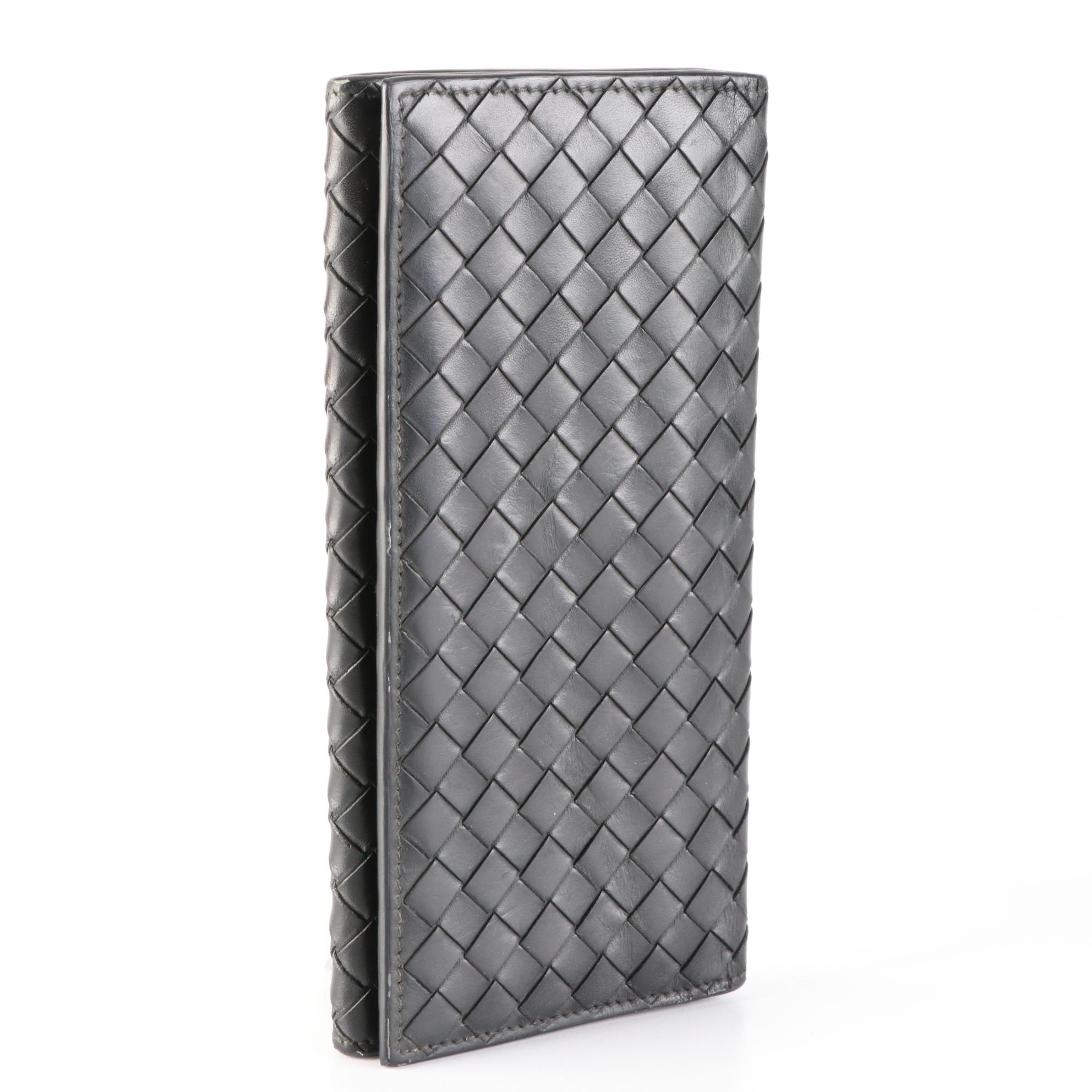 Bottega Veneta Long Wallet in Black Intrecciato Leather