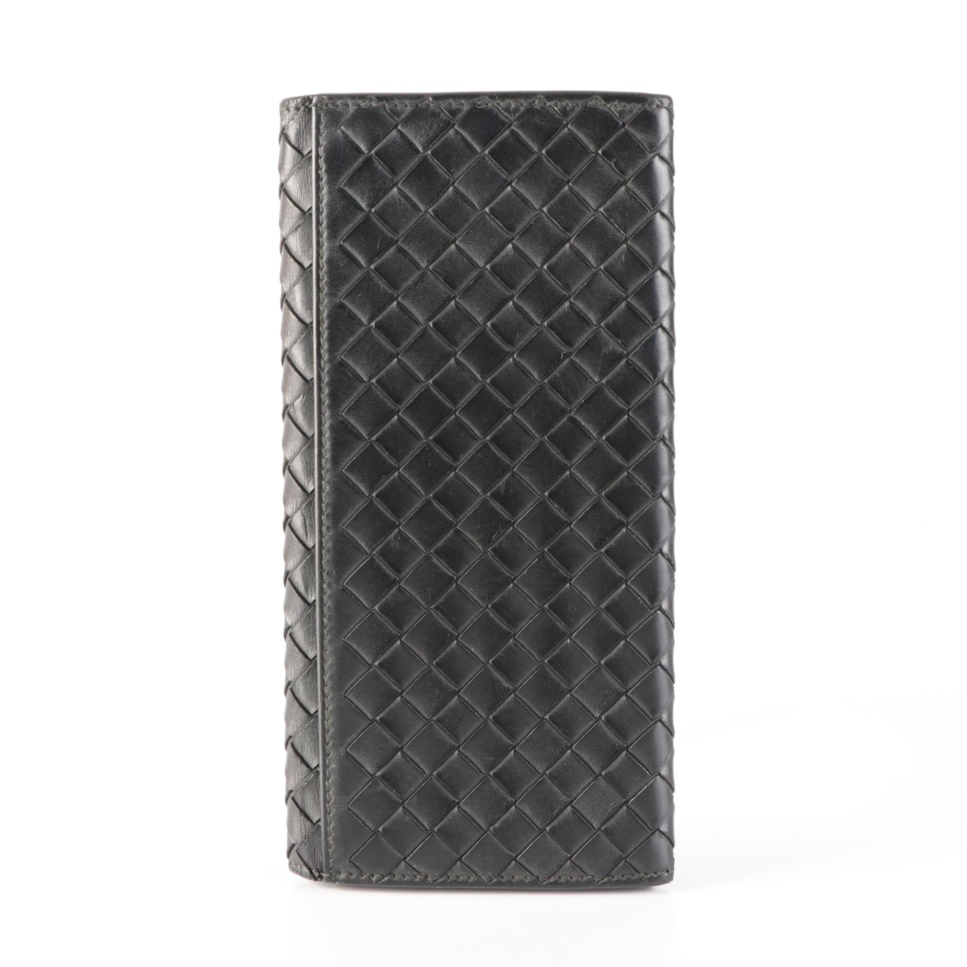 Bottega Veneta Long Wallet in Black Intrecciato Leather