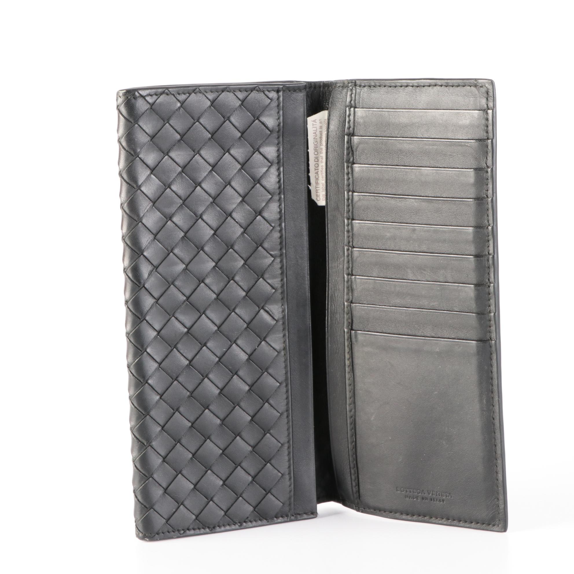 Bottega Veneta Long Wallet in Black Intrecciato Leather