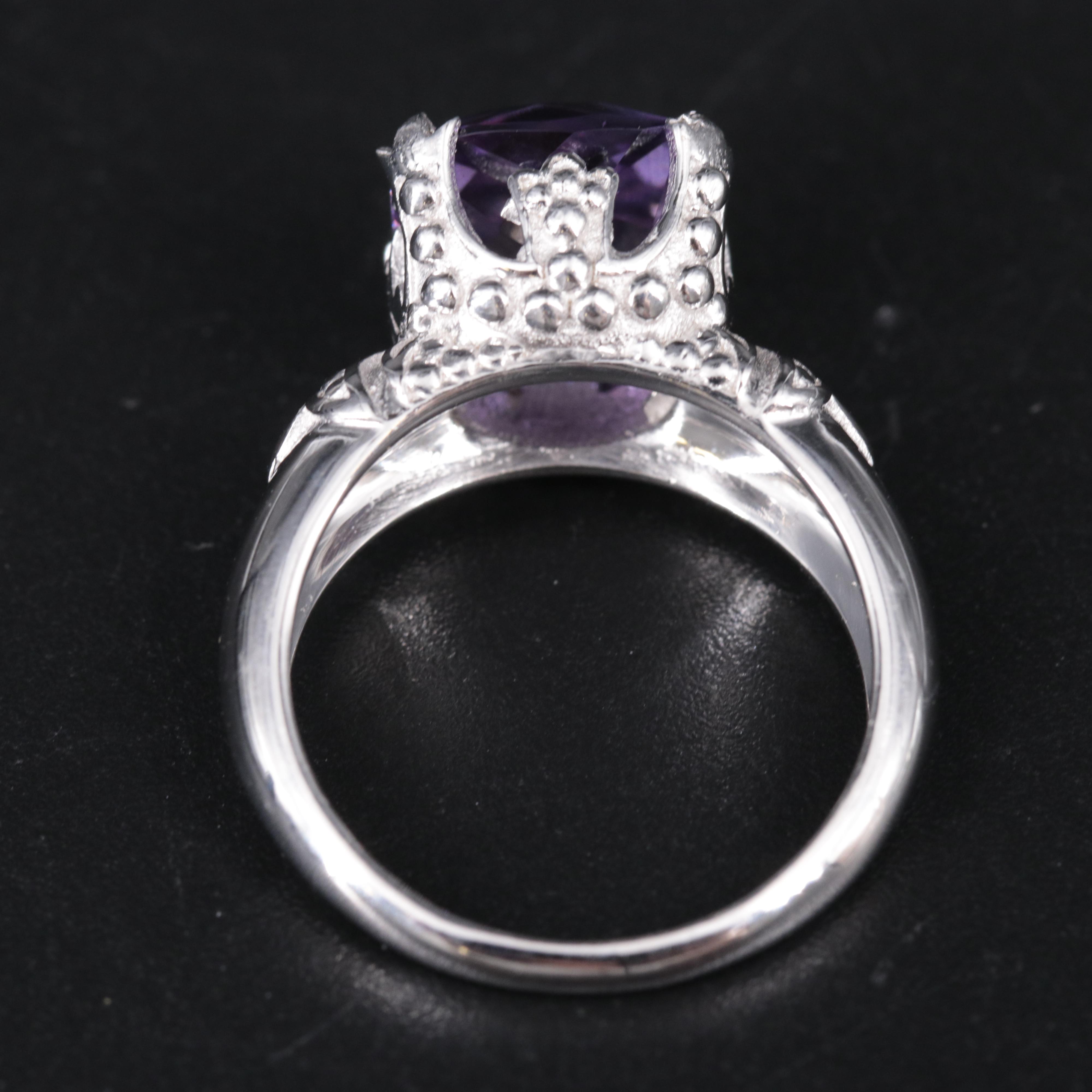 Sterling Silver Amethyst Ring with Flourished Accents