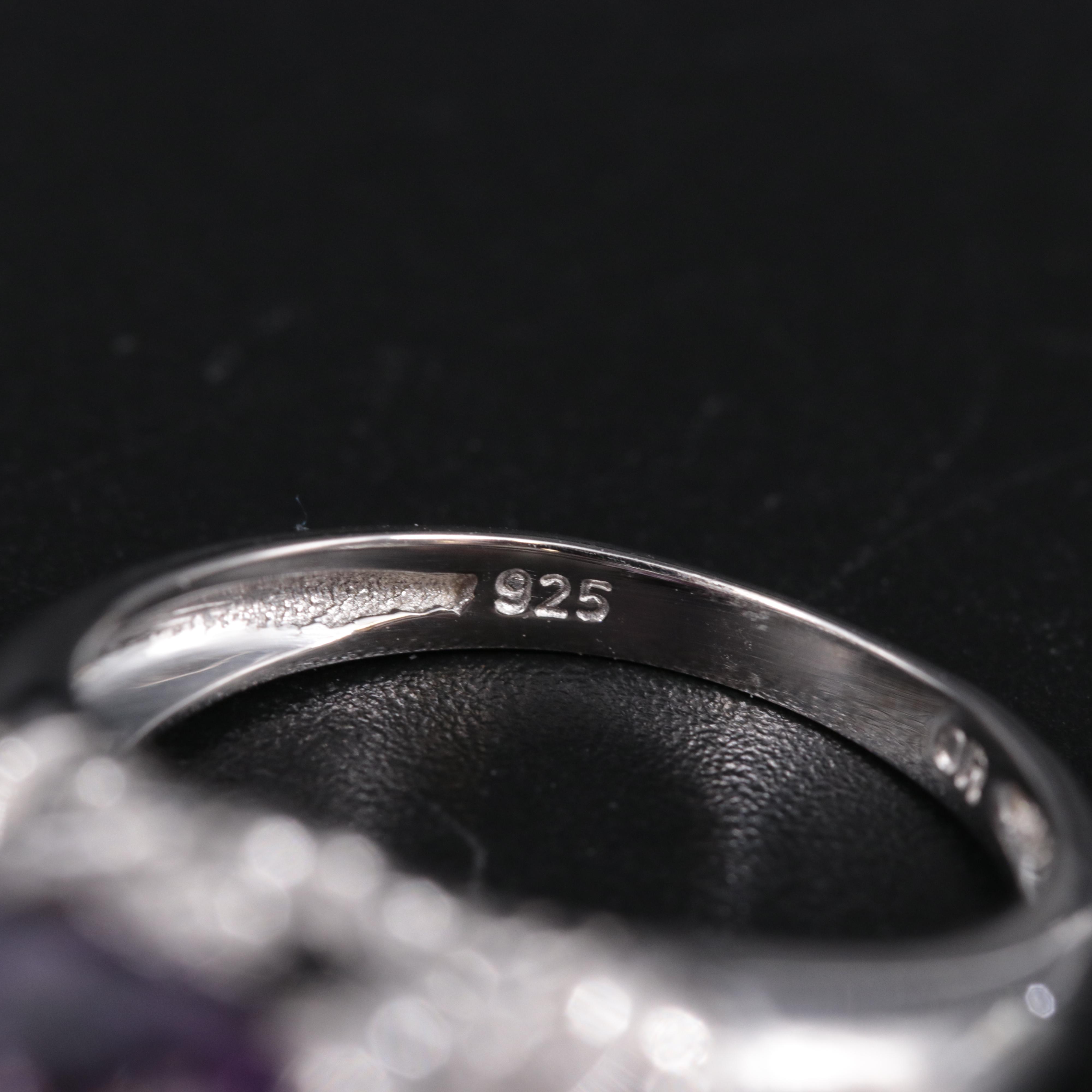 Sterling Silver Amethyst Ring with Flourished Accents