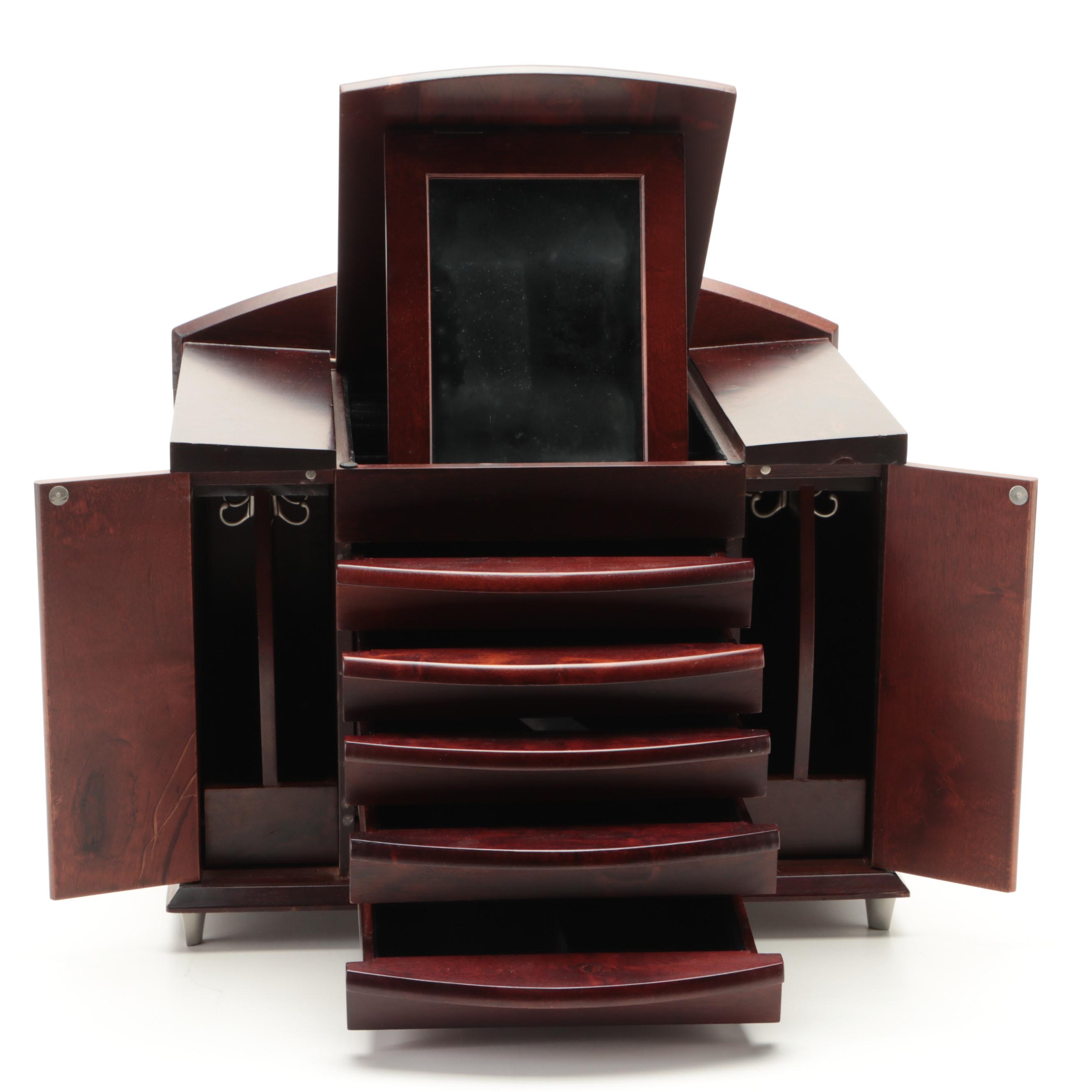 Mahogany Finish Wooden Jewelry Chest