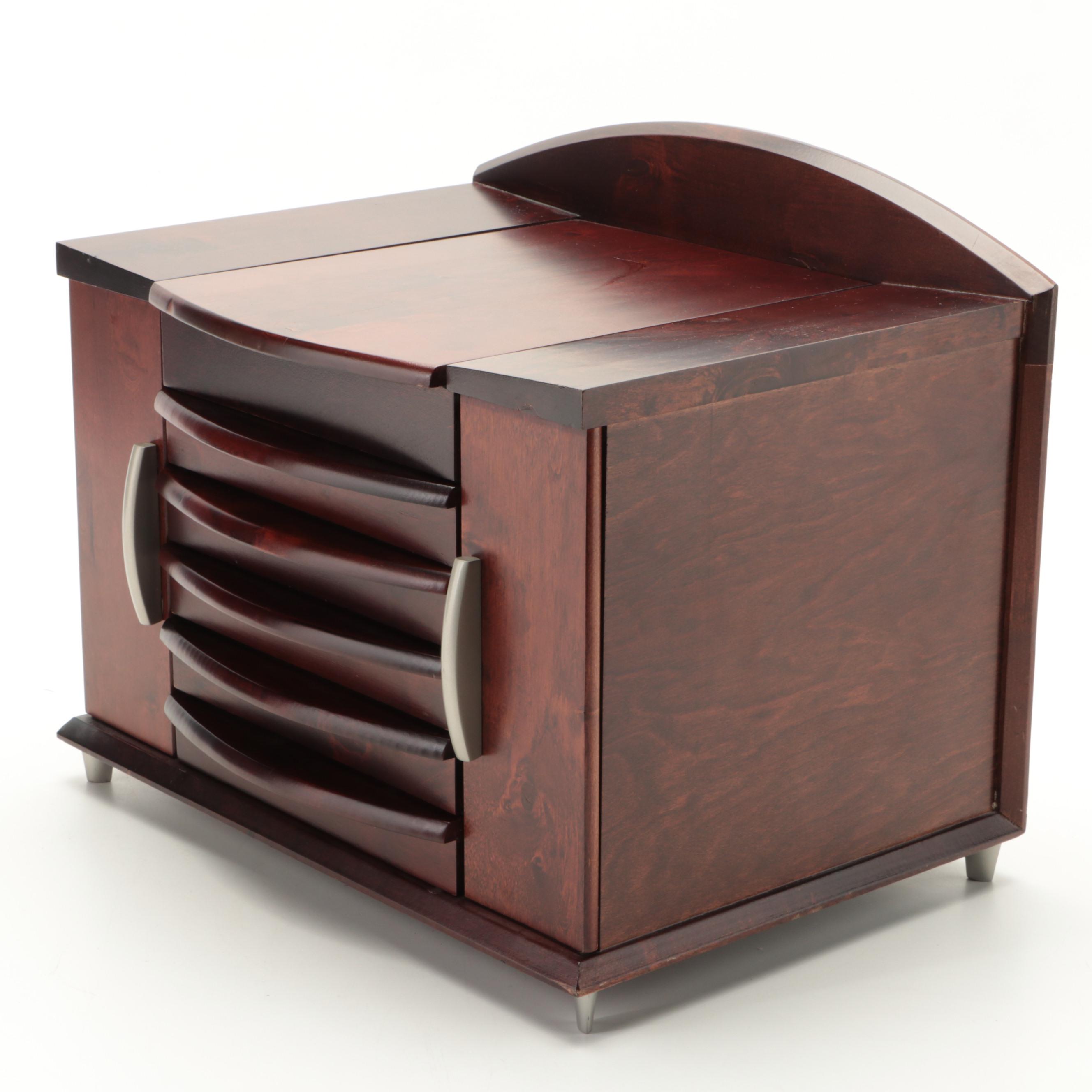 Mahogany Finish Wooden Jewelry Chest