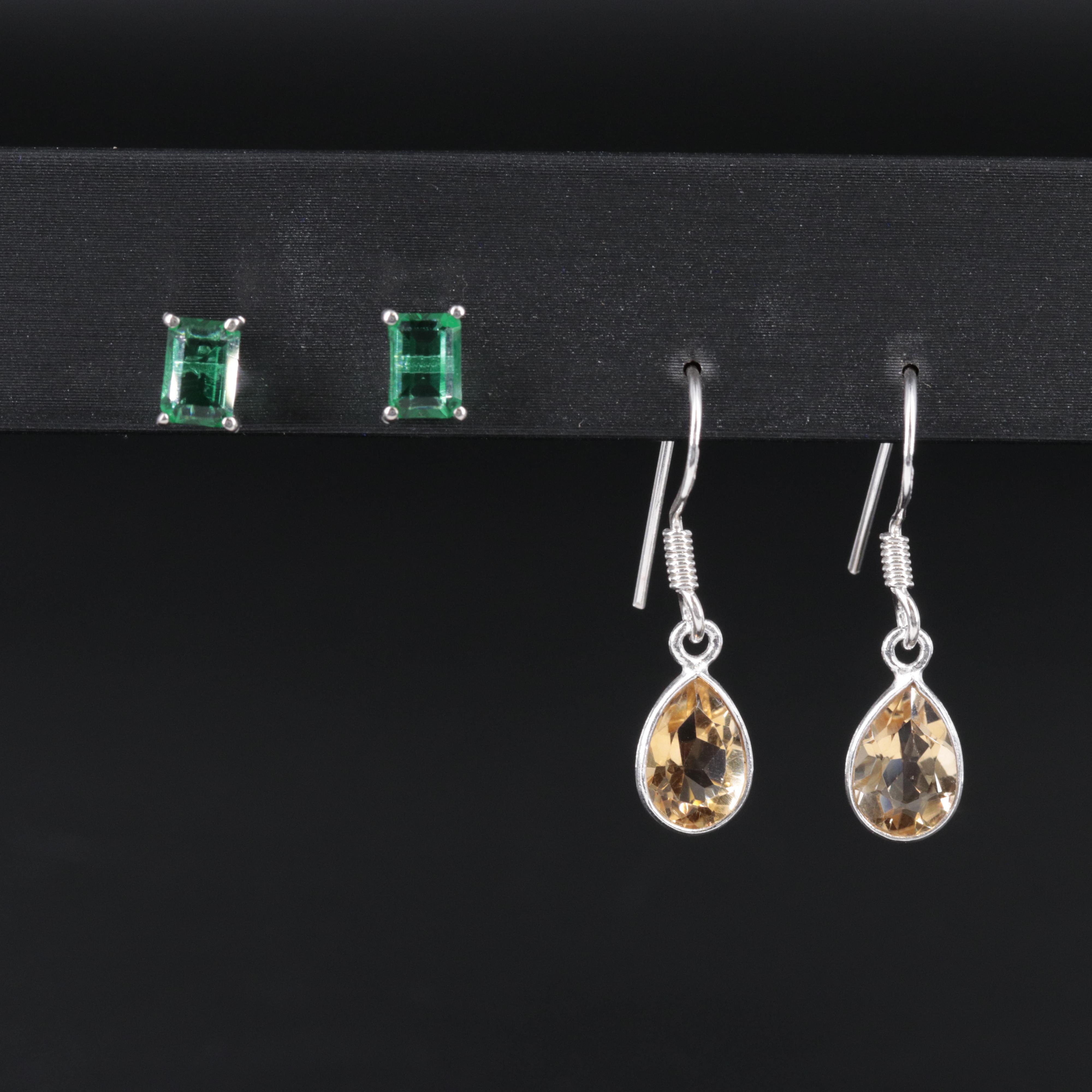 Sterling Silver Earring Duo Including Citrine and Gemstones