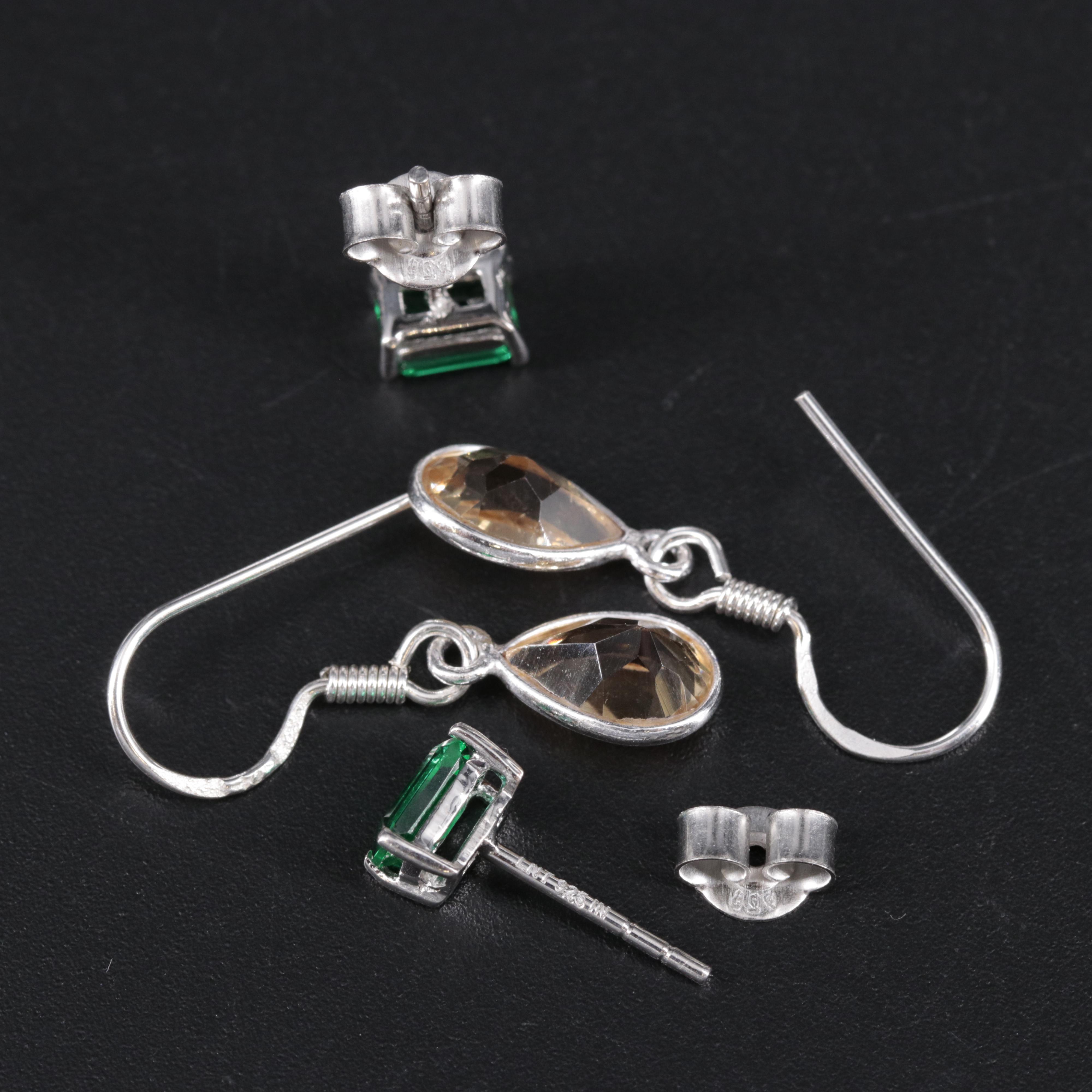 Sterling Silver Earring Duo Including Citrine and Gemstones