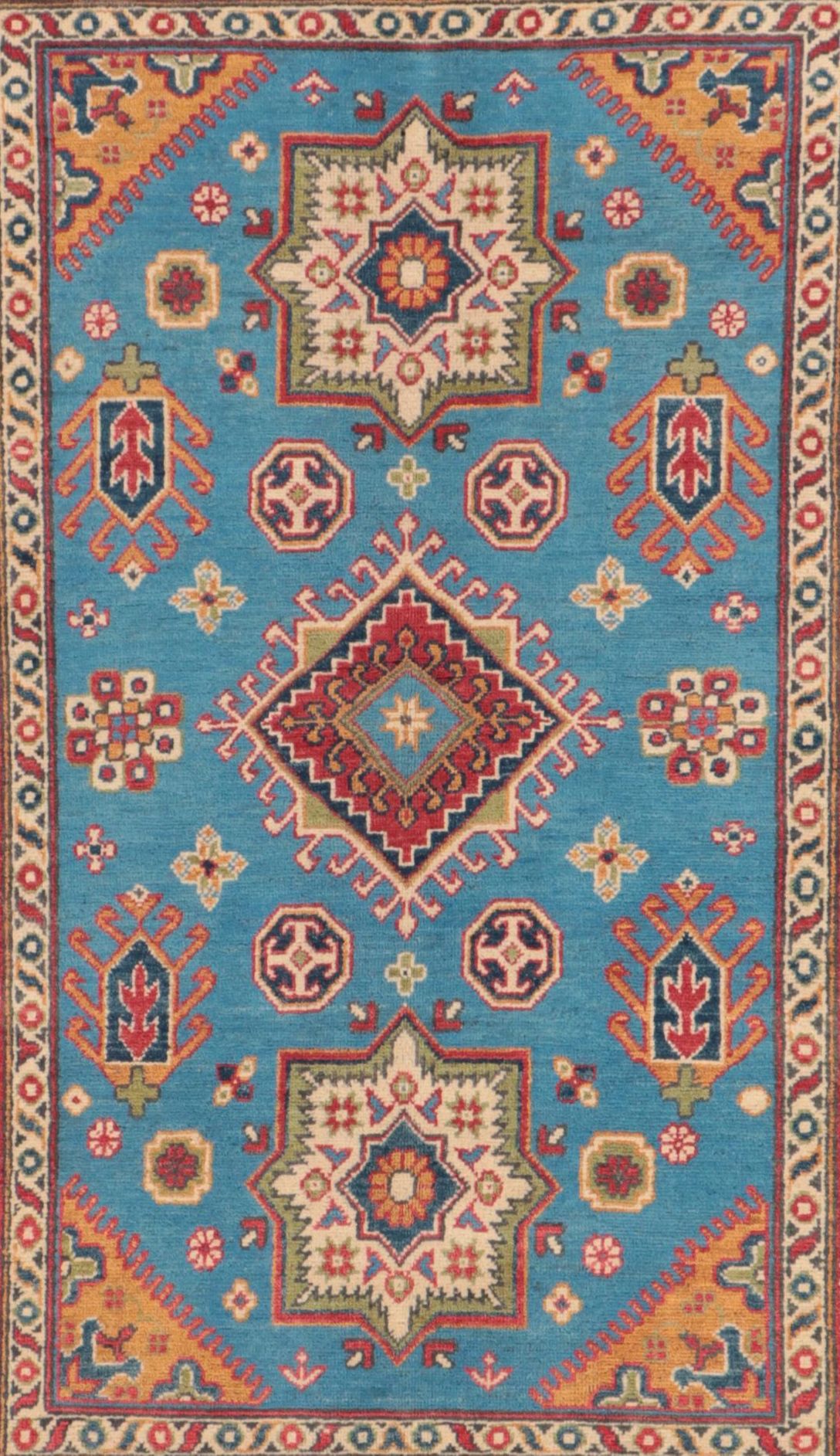 3'11 x 6' Hand-Knotted Pakistani Kazak-Style Area Rug