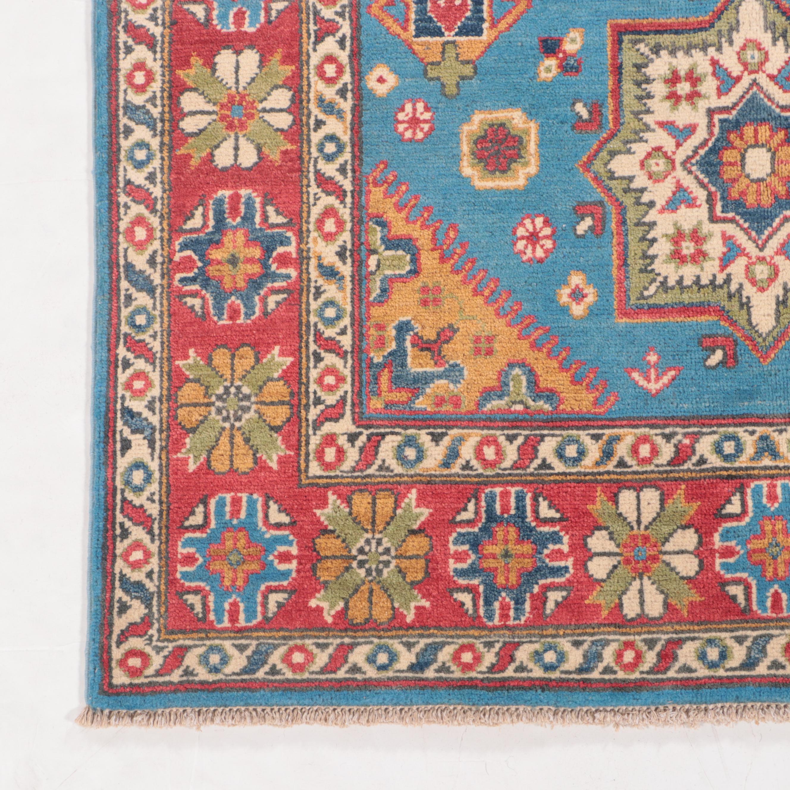 3'11 x 6' Hand-Knotted Pakistani Kazak-Style Area Rug
