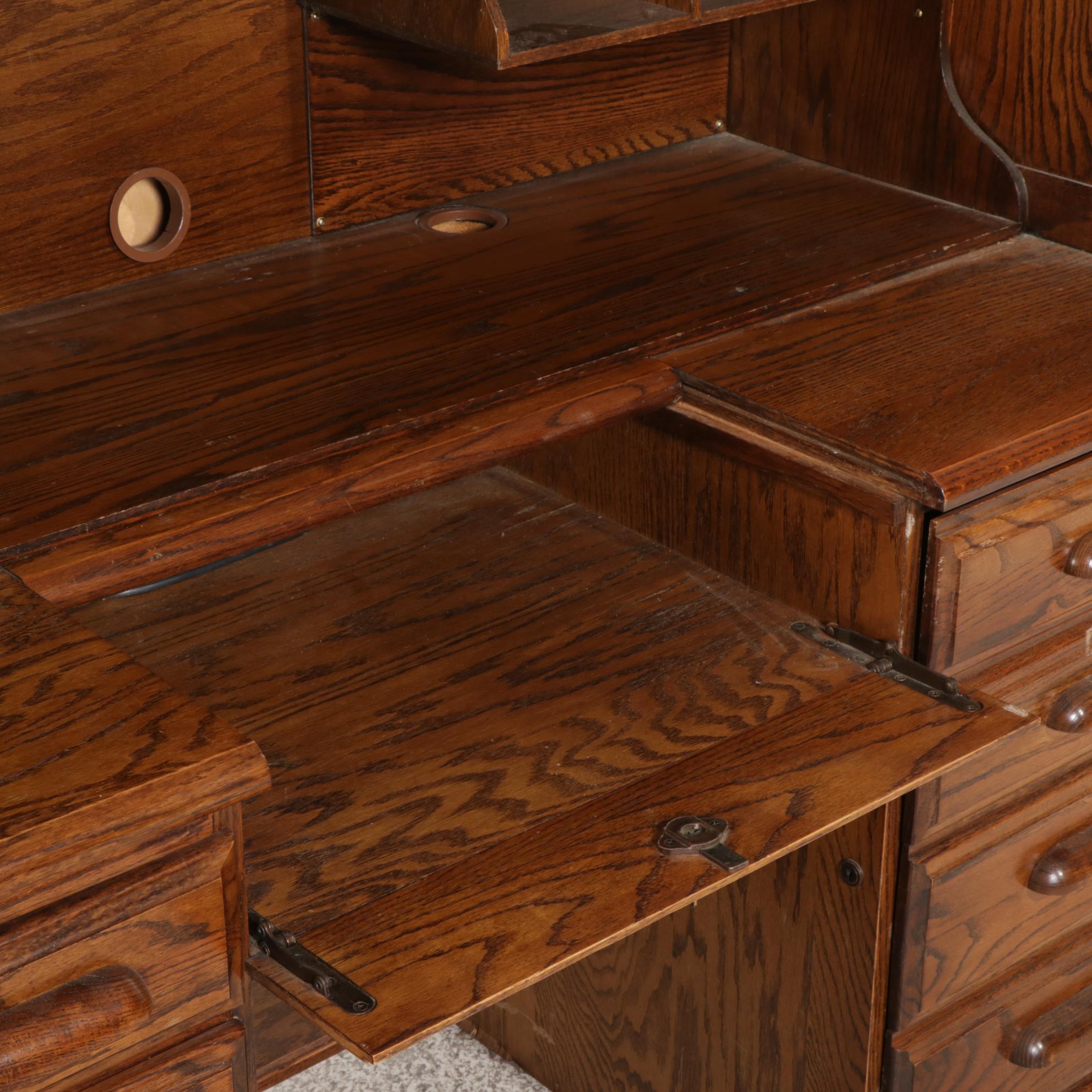 Oak Roll Top Computer Desk, Late 20th Century