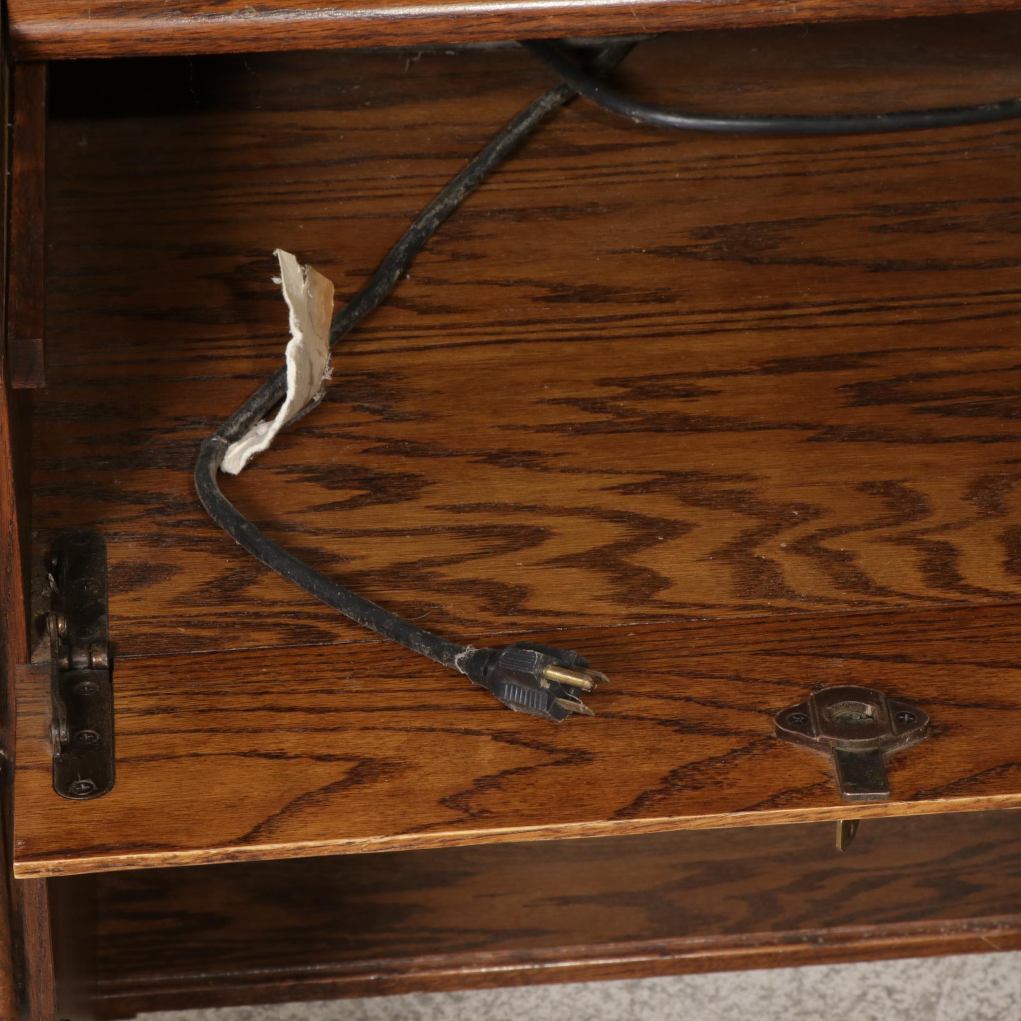 Oak Roll Top Computer Desk, Late 20th Century