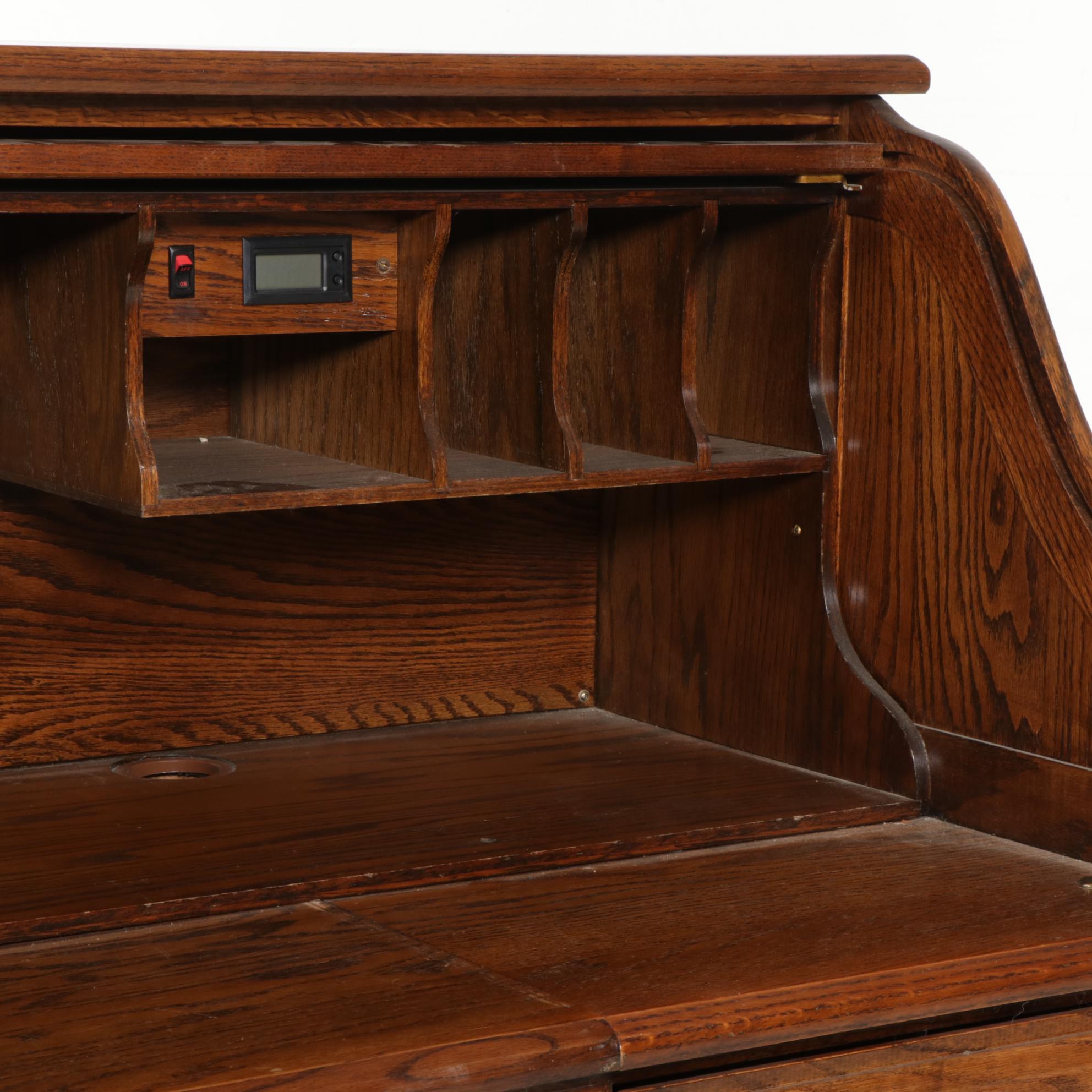 Oak Roll Top Computer Desk, Late 20th Century