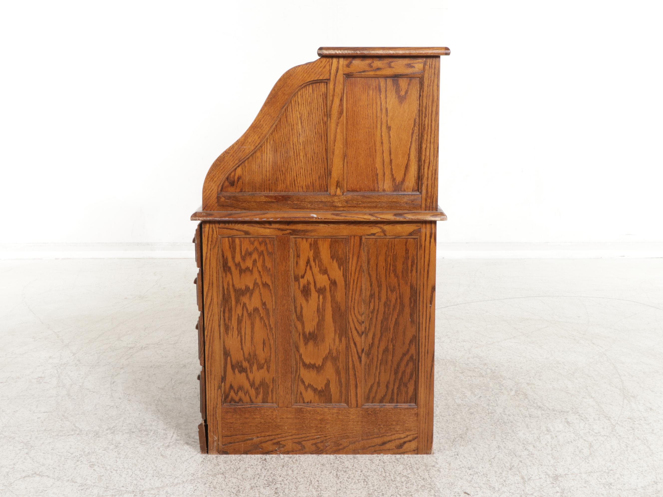 Oak Roll Top Computer Desk, Late 20th Century