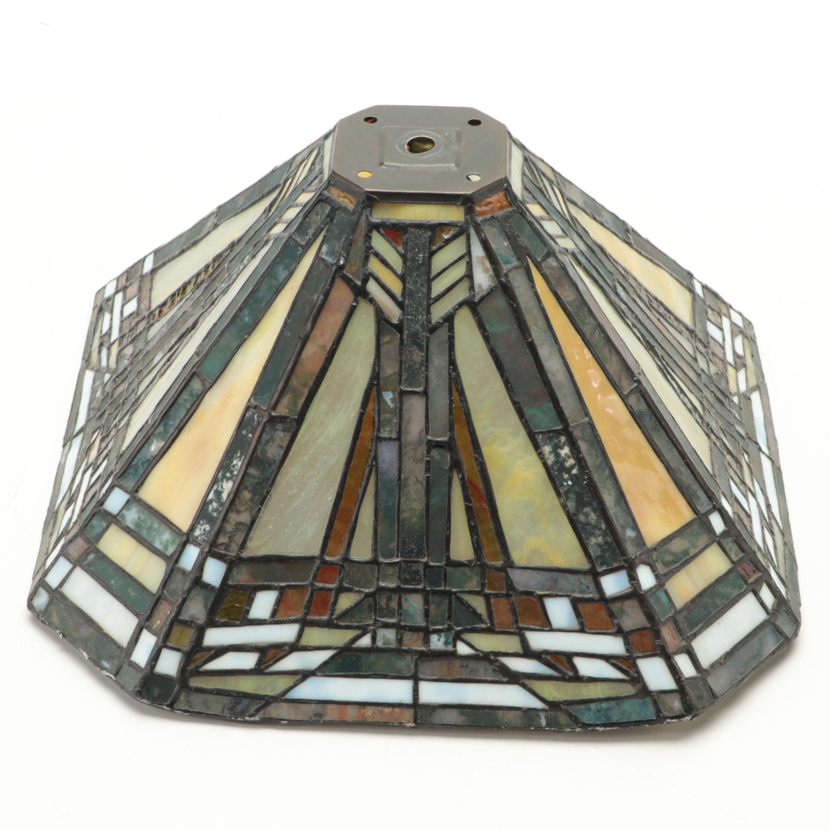 Arts & Crafts Slag Glass and Pressed Metal Table Lamp, Contemporary