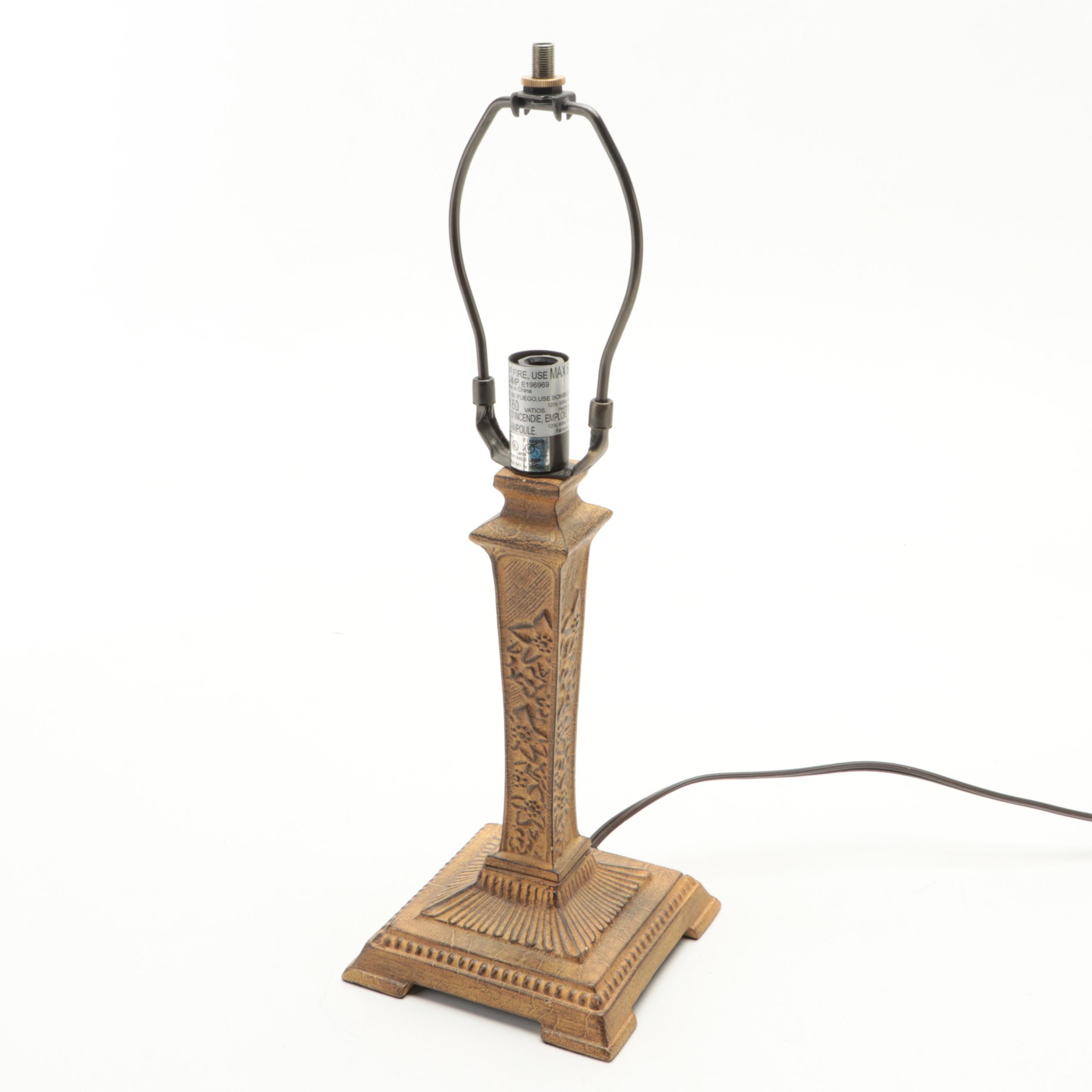 Arts & Crafts Slag Glass and Pressed Metal Table Lamp, Contemporary