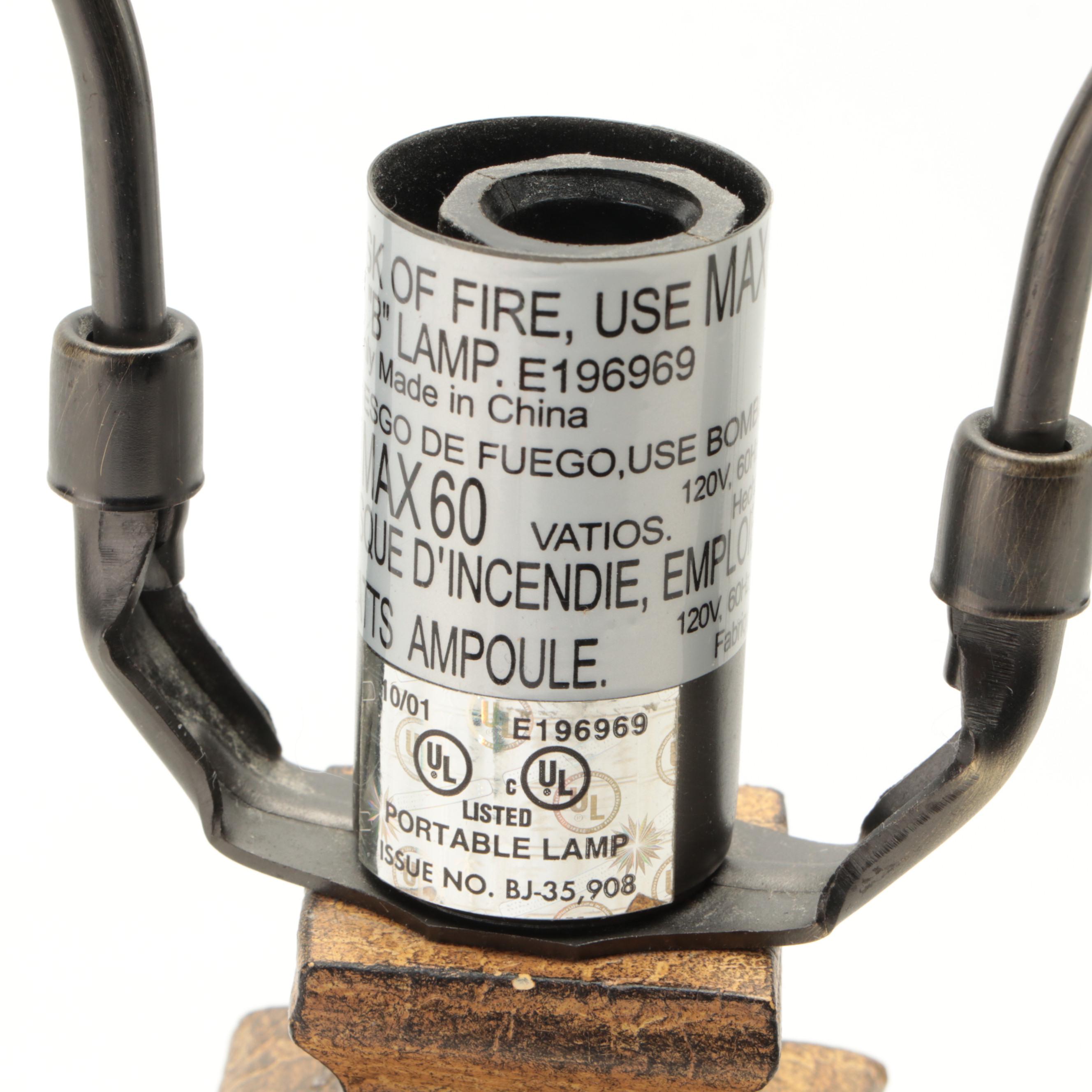 Arts & Crafts Slag Glass and Pressed Metal Table Lamp, Contemporary