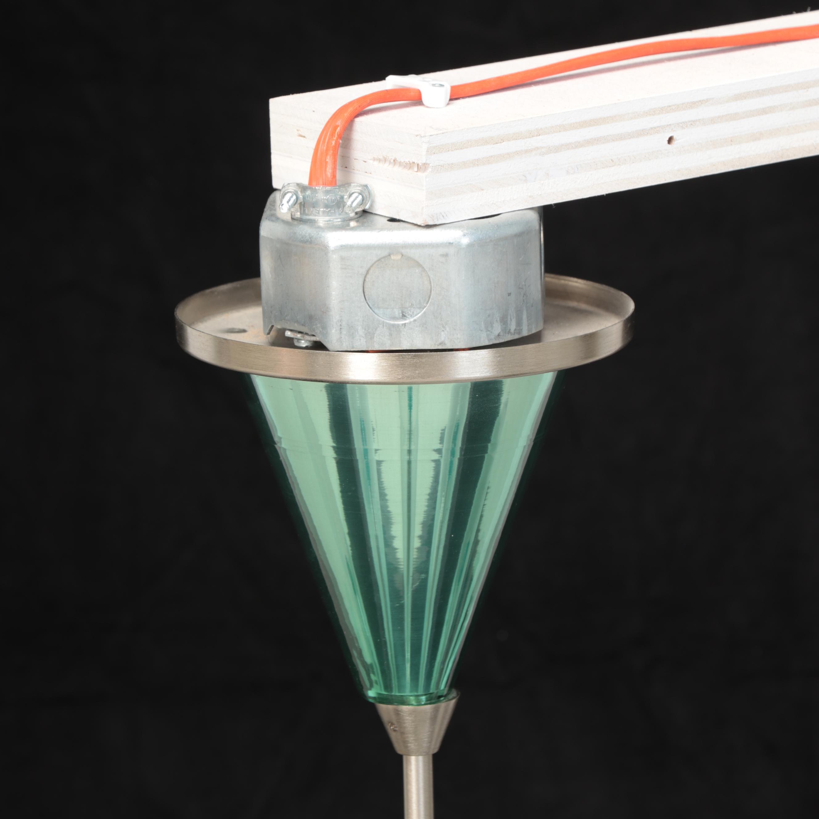 Italian Style Frosted Glass Cone and Green Glass Accents Chandelier, Late 20th C