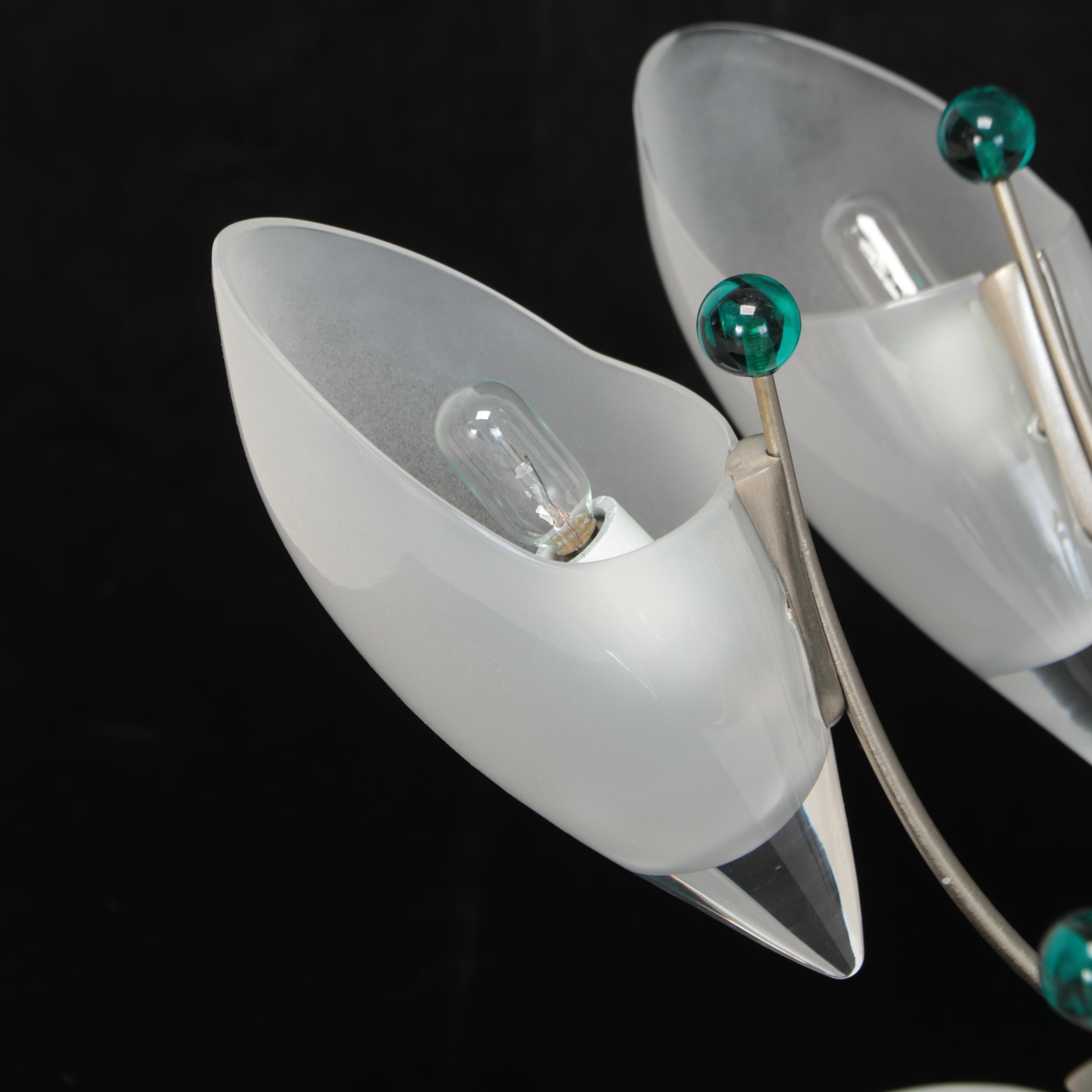 Italian Style Frosted Glass Cone and Green Glass Accents Chandelier, Late 20th C