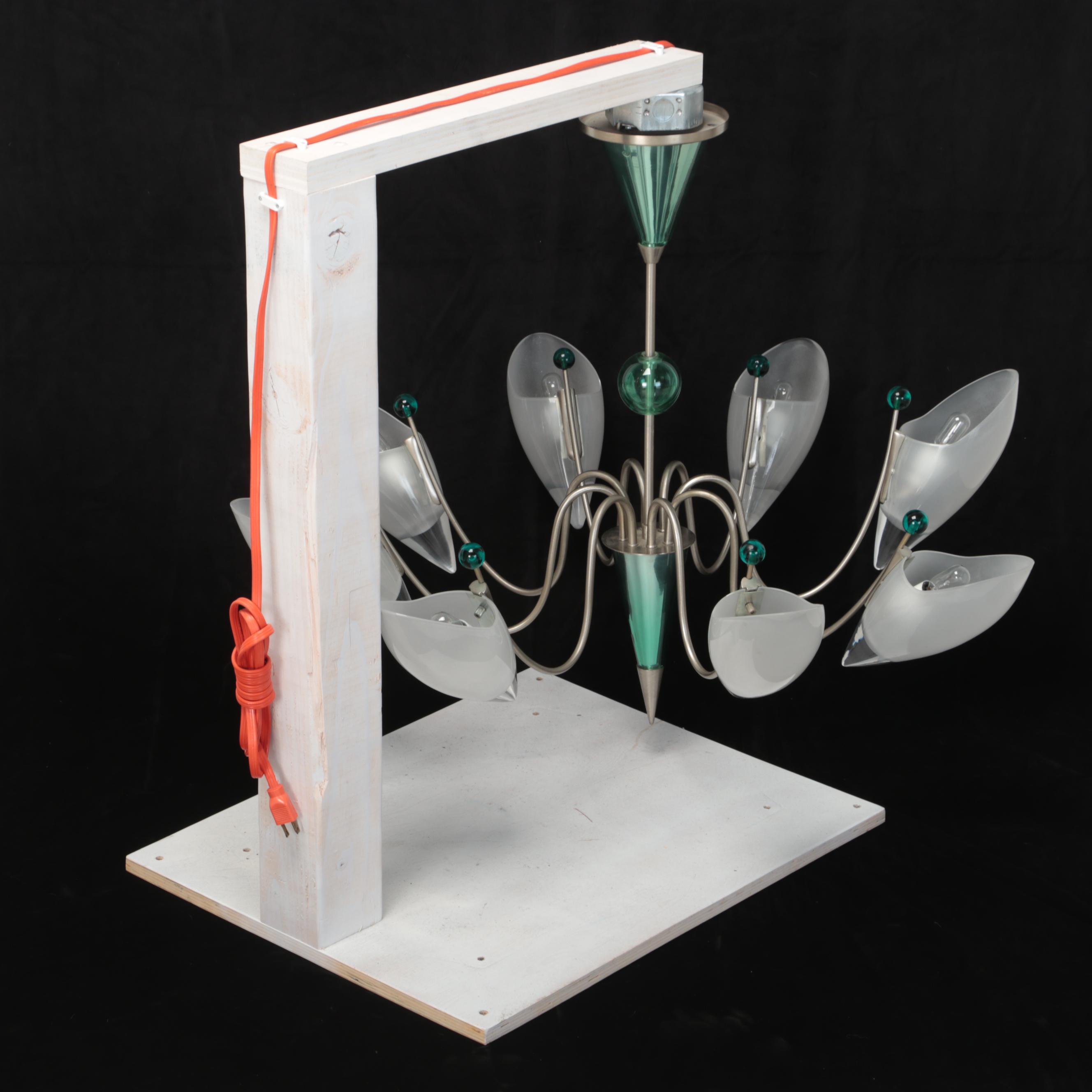 Italian Style Frosted Glass Cone and Green Glass Accents Chandelier, Late 20th C