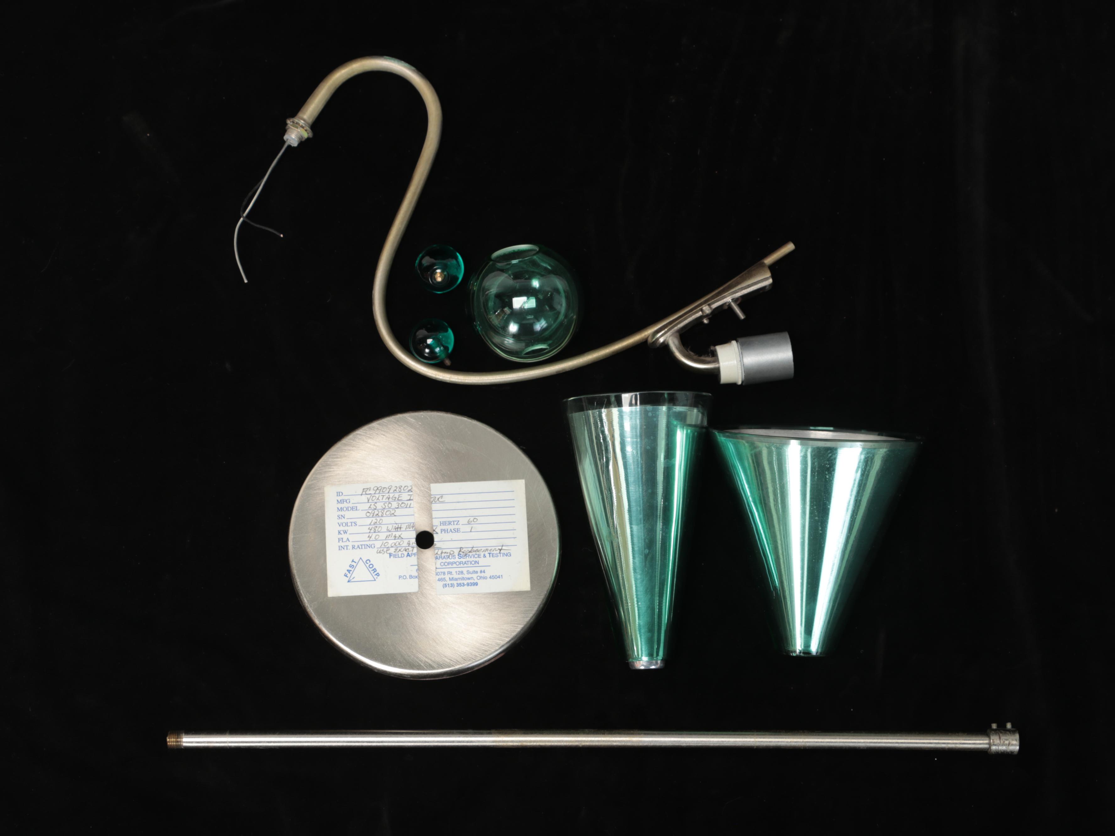 Italian Style Frosted Glass Cone and Green Glass Accents Chandelier, Late 20th C