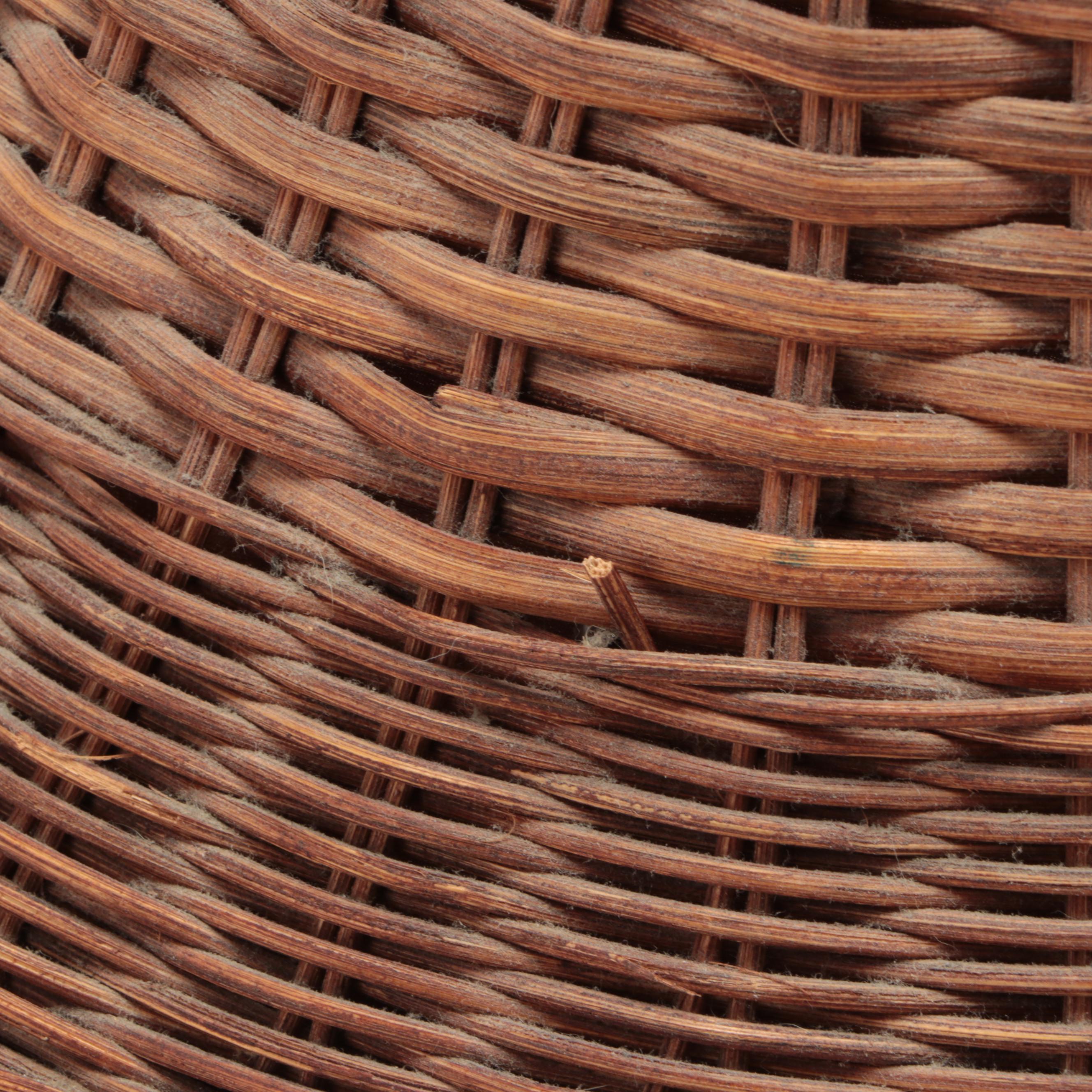 Folk Art Acorn and Oak Leaves Art Pottery Lamp, Wicker Shade, Early/ Mid-20th C