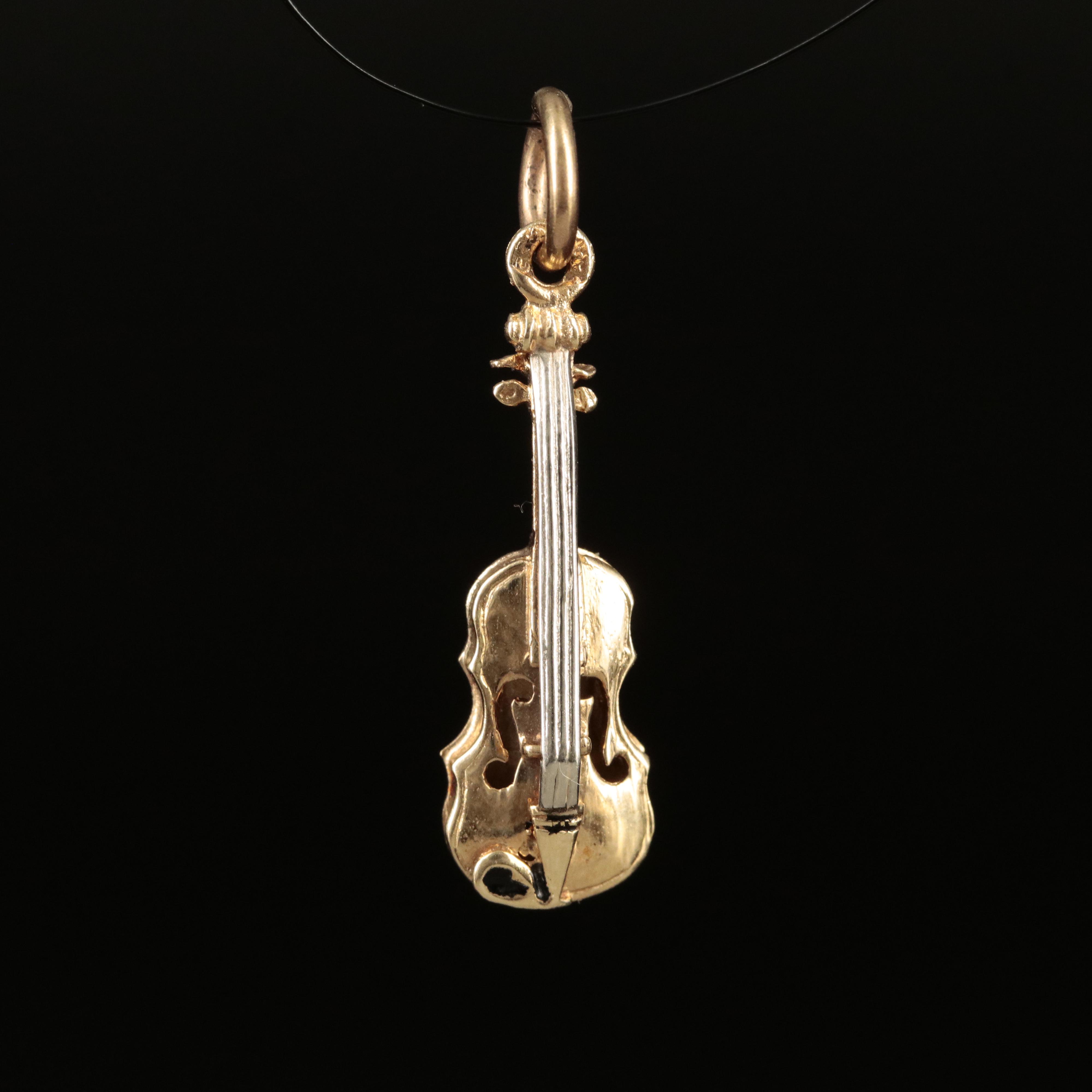 14K Violin Charm with Enamel Accents