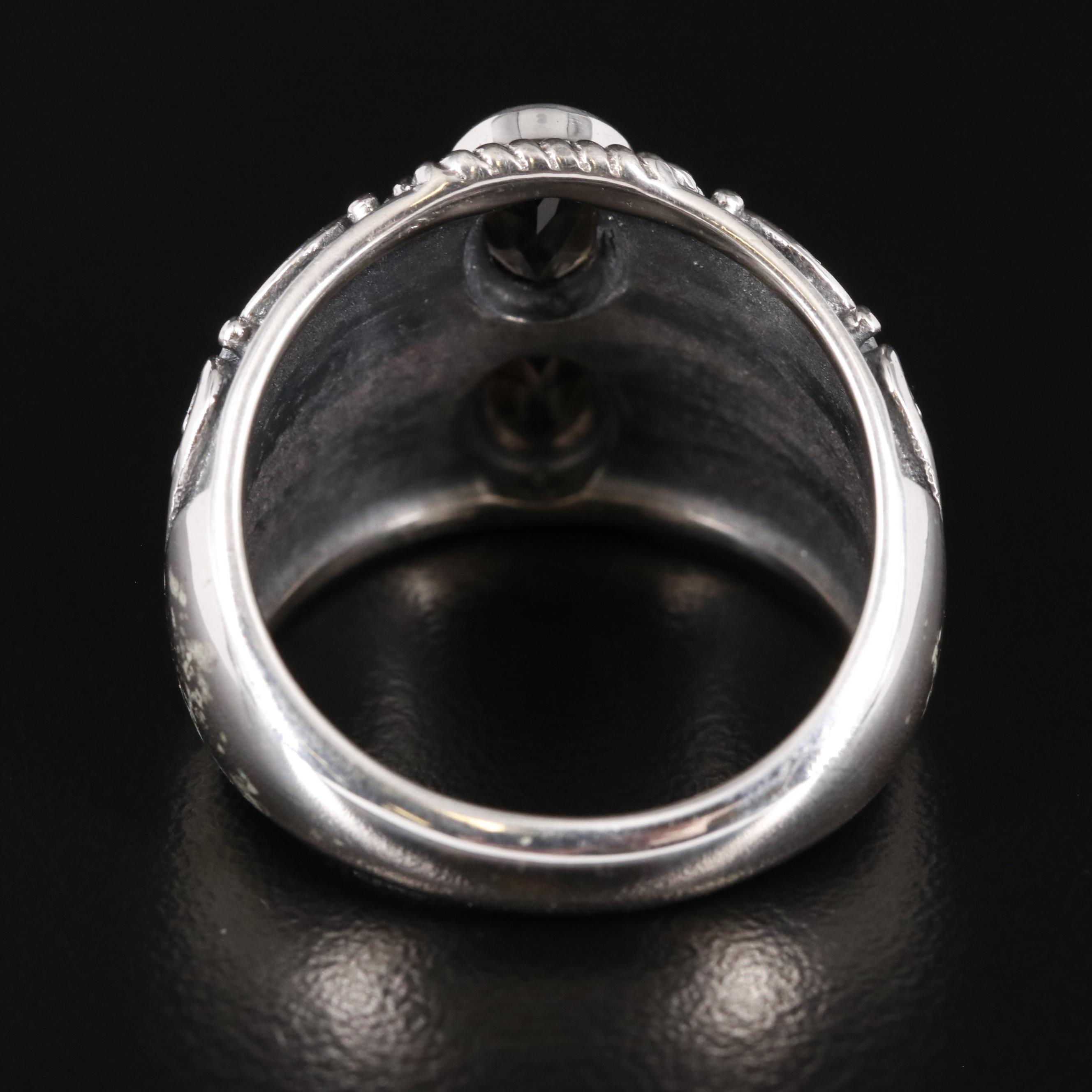 Sterling Smoky Quartz Tapered Scrollwork  Ring