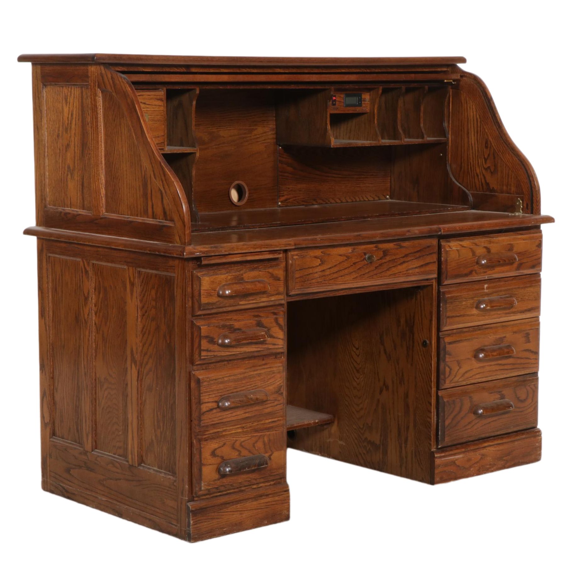 Oak Roll Top Computer Desk, Late 20th Century