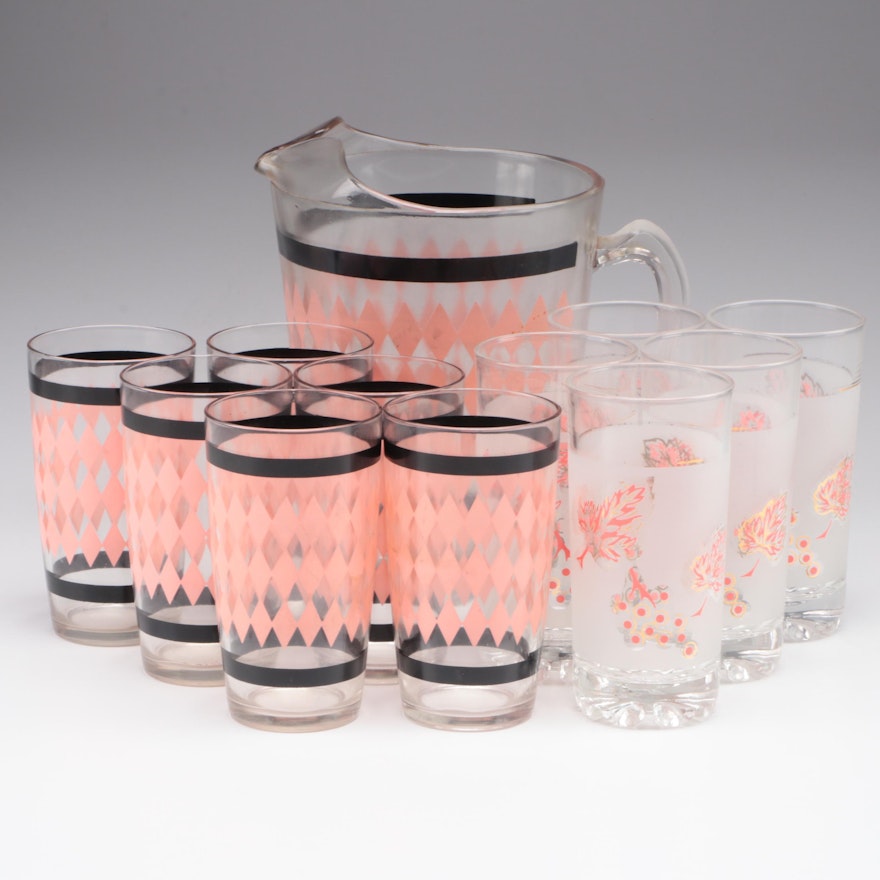 Mid Century Modern Pink Diamond Lemonade Set with Other Tumblers