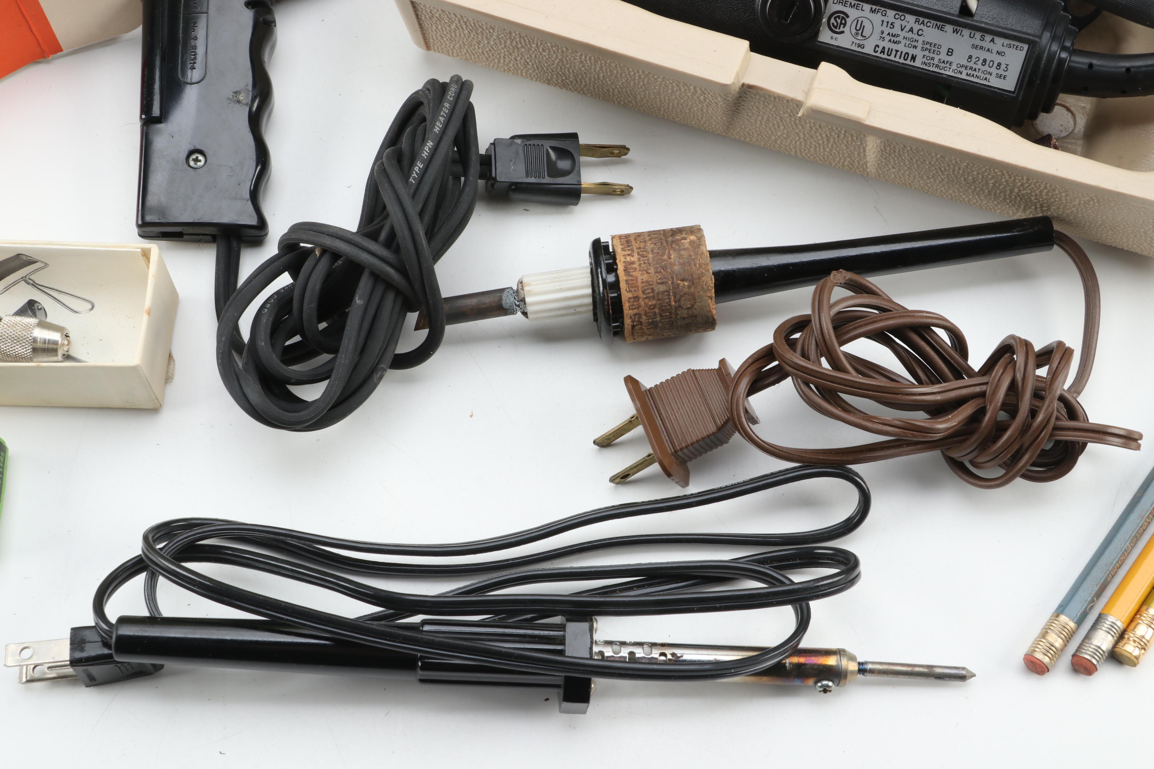 Plastic Tool Box With Dremel and Other Power and Hand Tools