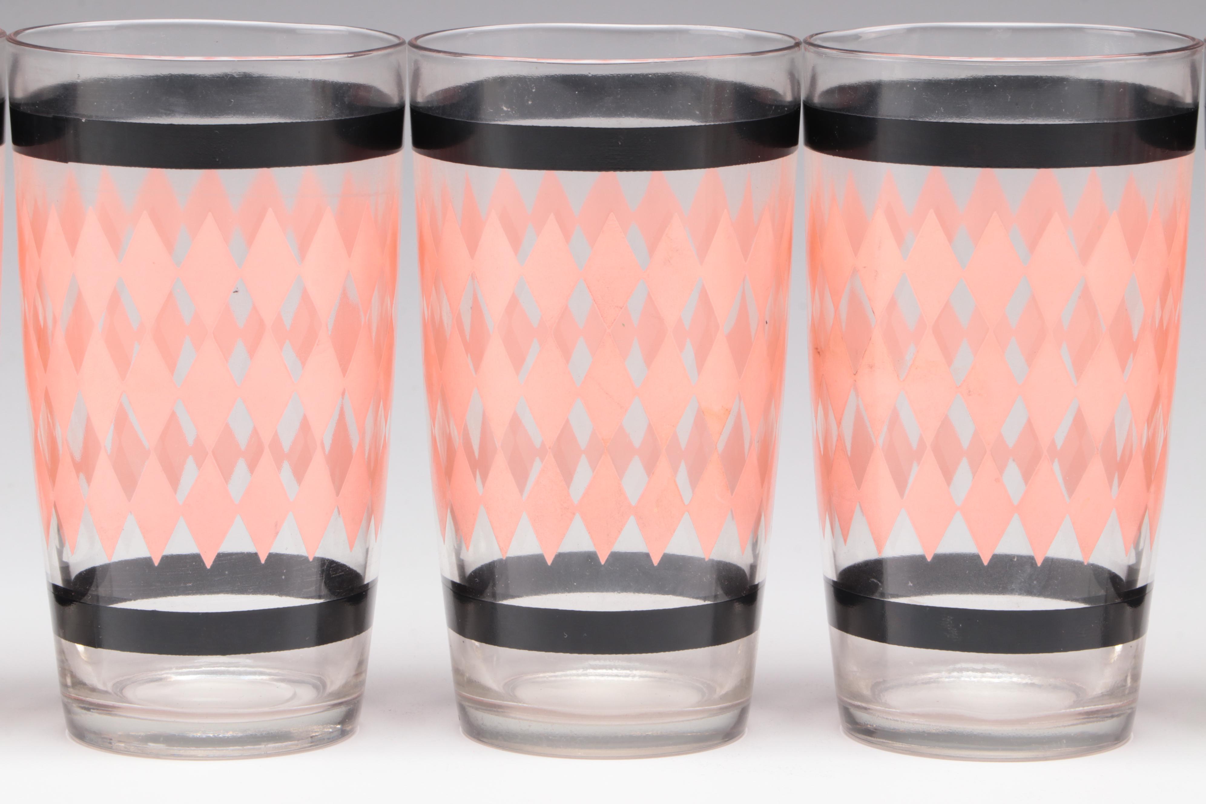 Mid Century Modern Pink Diamond Lemonade Set with Other Tumblers