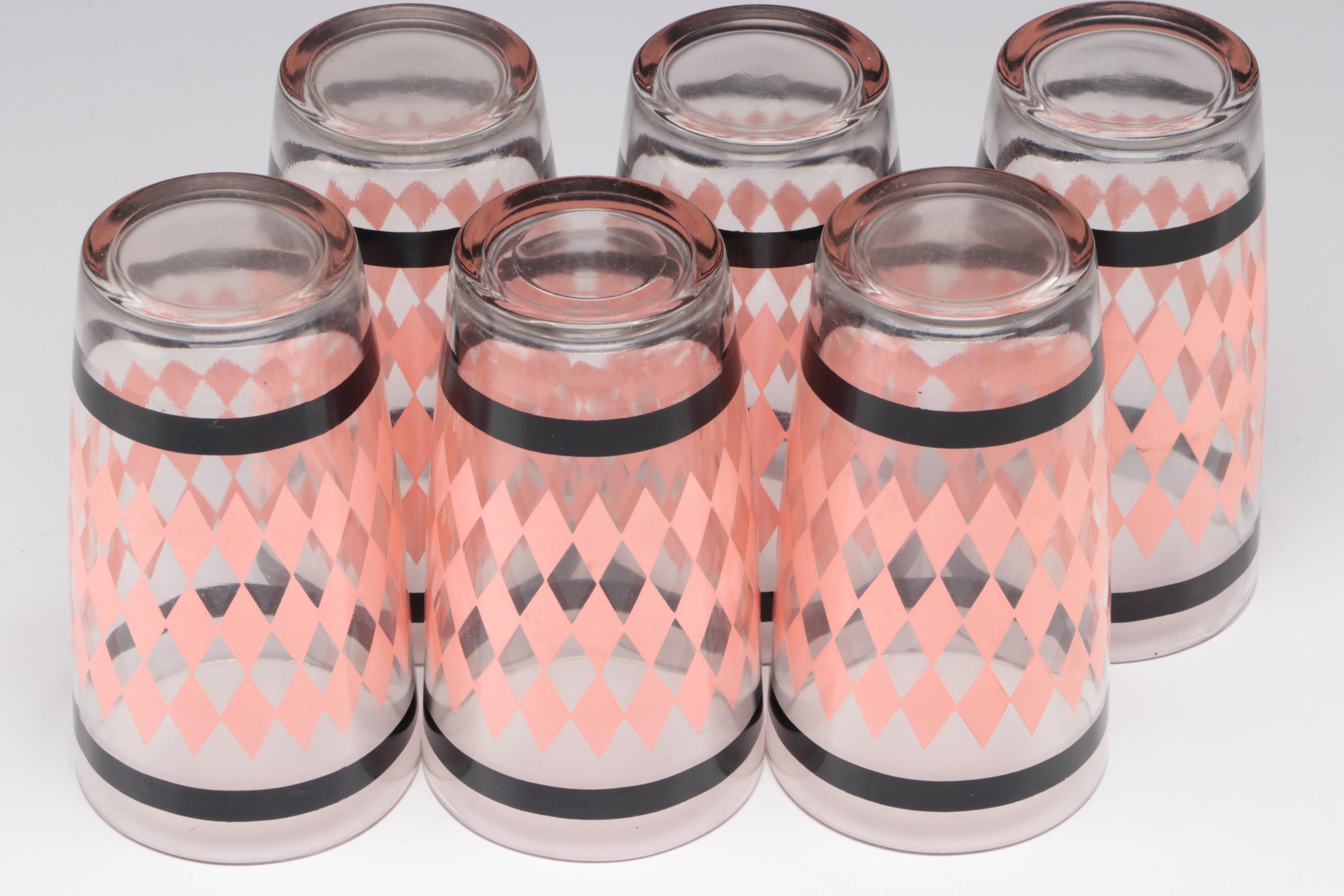 Mid Century Modern Pink Diamond Lemonade Set with Other Tumblers