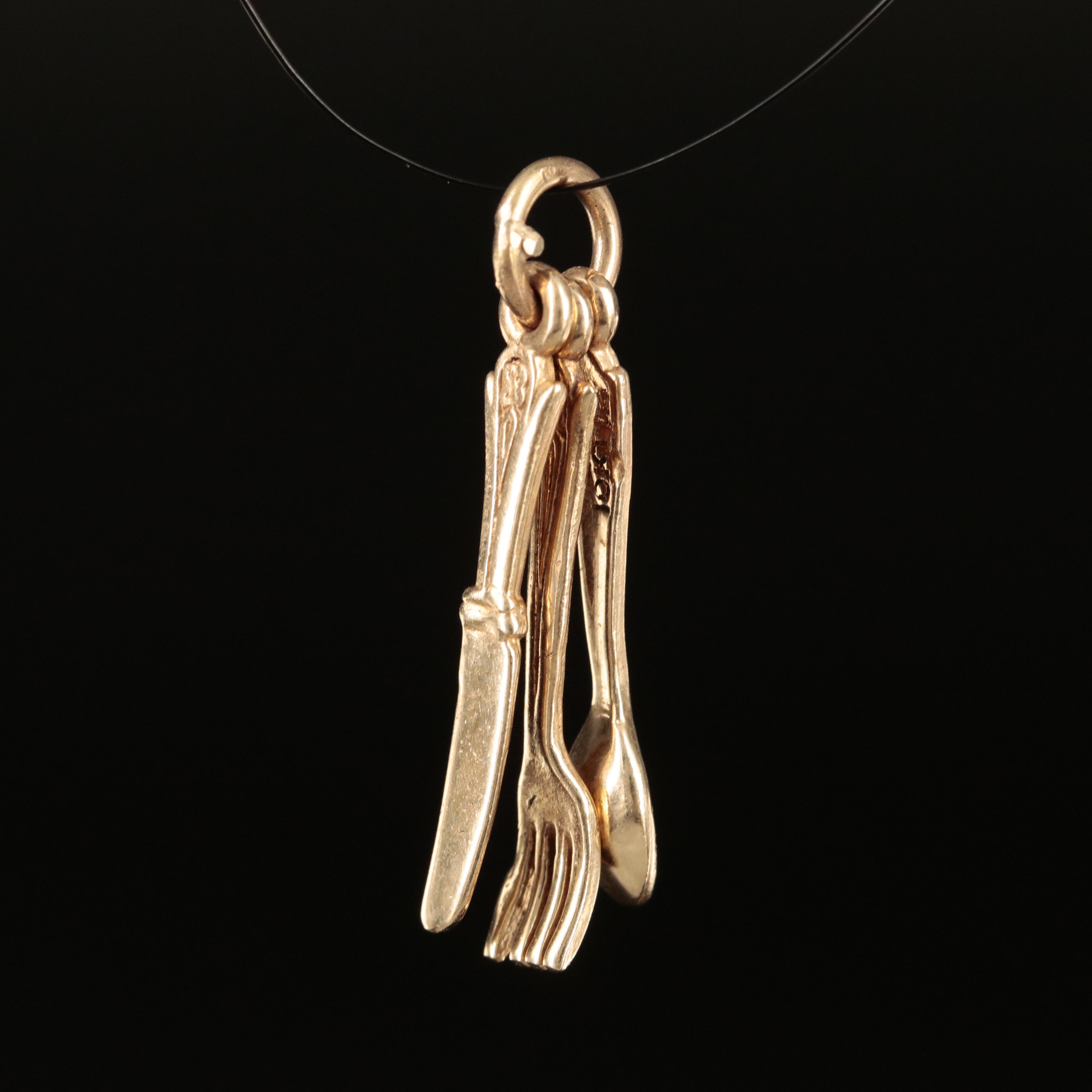 10K Fork, Knife and Spoon Charm