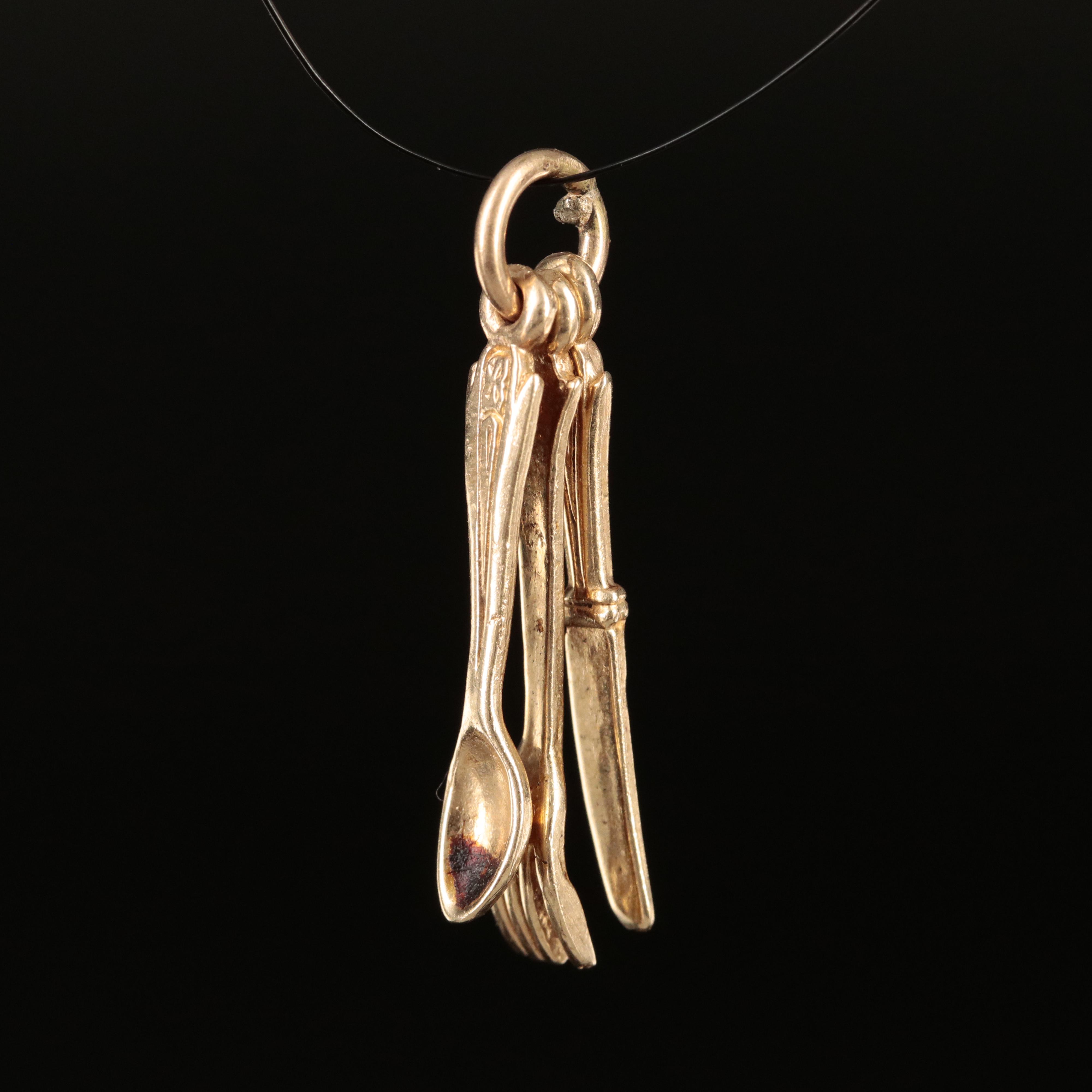 10K Fork, Knife and Spoon Charm