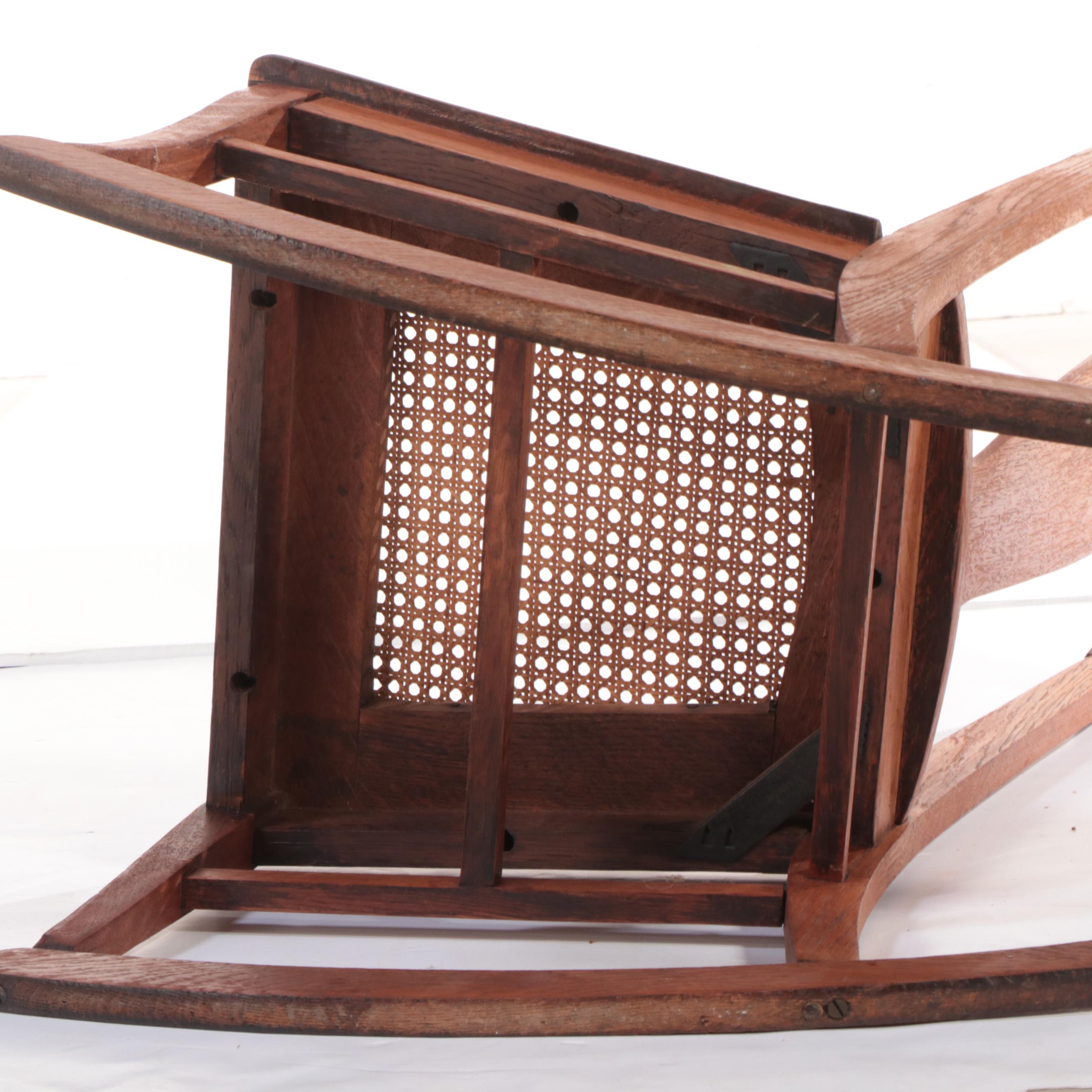 Colonial Revival Oak and Caned Seat Rocking Chair, 1930s